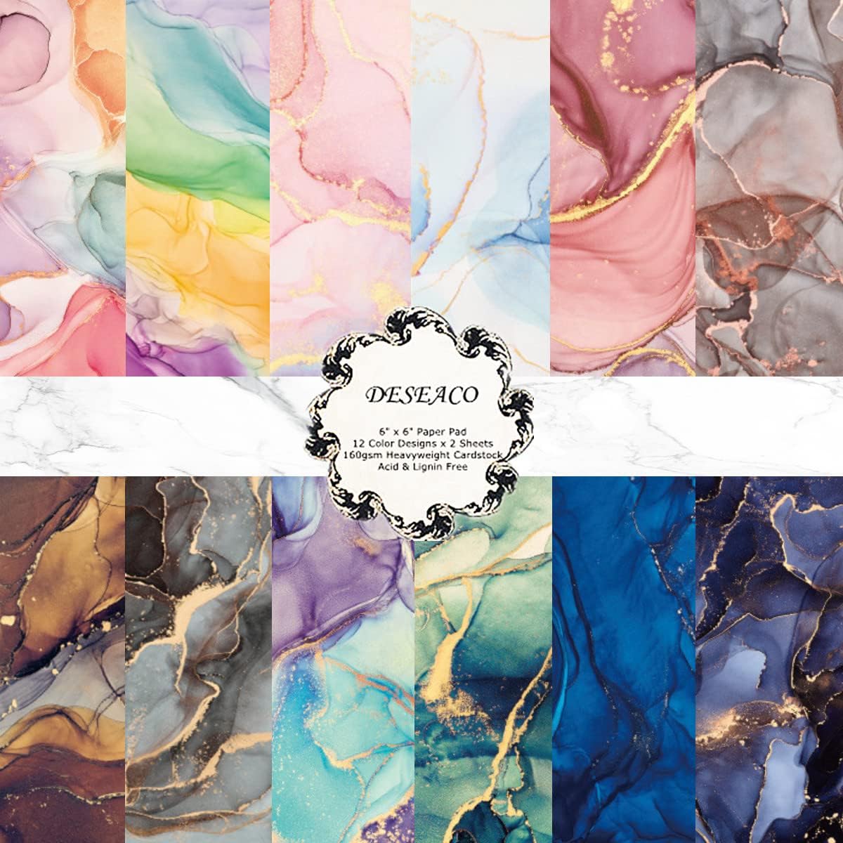 Marbled Scrapbooking Paper Pad 6x6, Glittered Watercolor Single-Sided Decoupage Paper Vintage, Card making Colorbok Pattern Paper, Decorative cricut craft paper journaling supplies aesthetic
