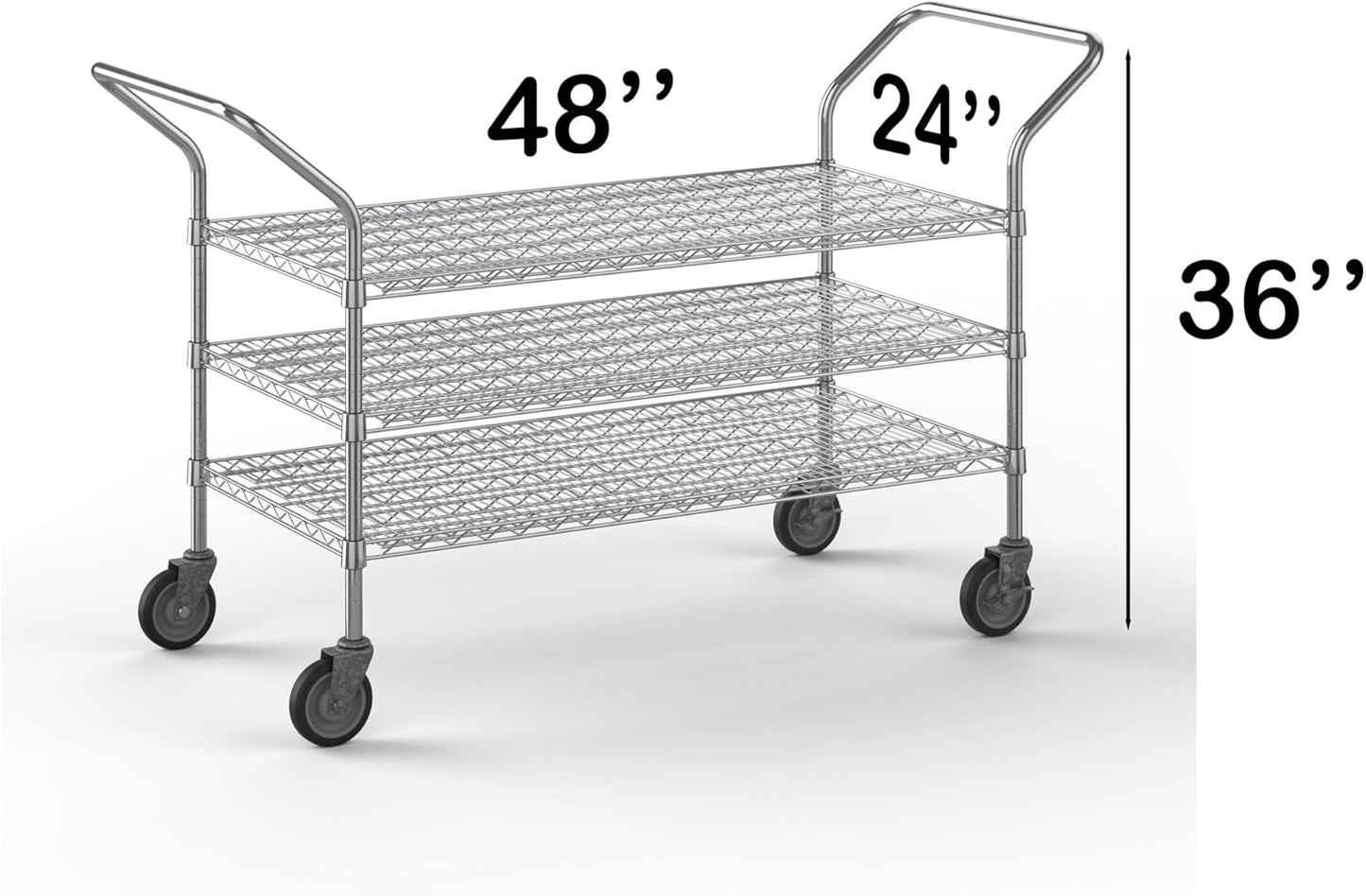24" W x 48" L x 36" H Chrome Heavy Duty Utility Cart | 3-Tier | NSF Commercial Storage Rack Mobile Unit | Storage and Mobility Solution for Your Business