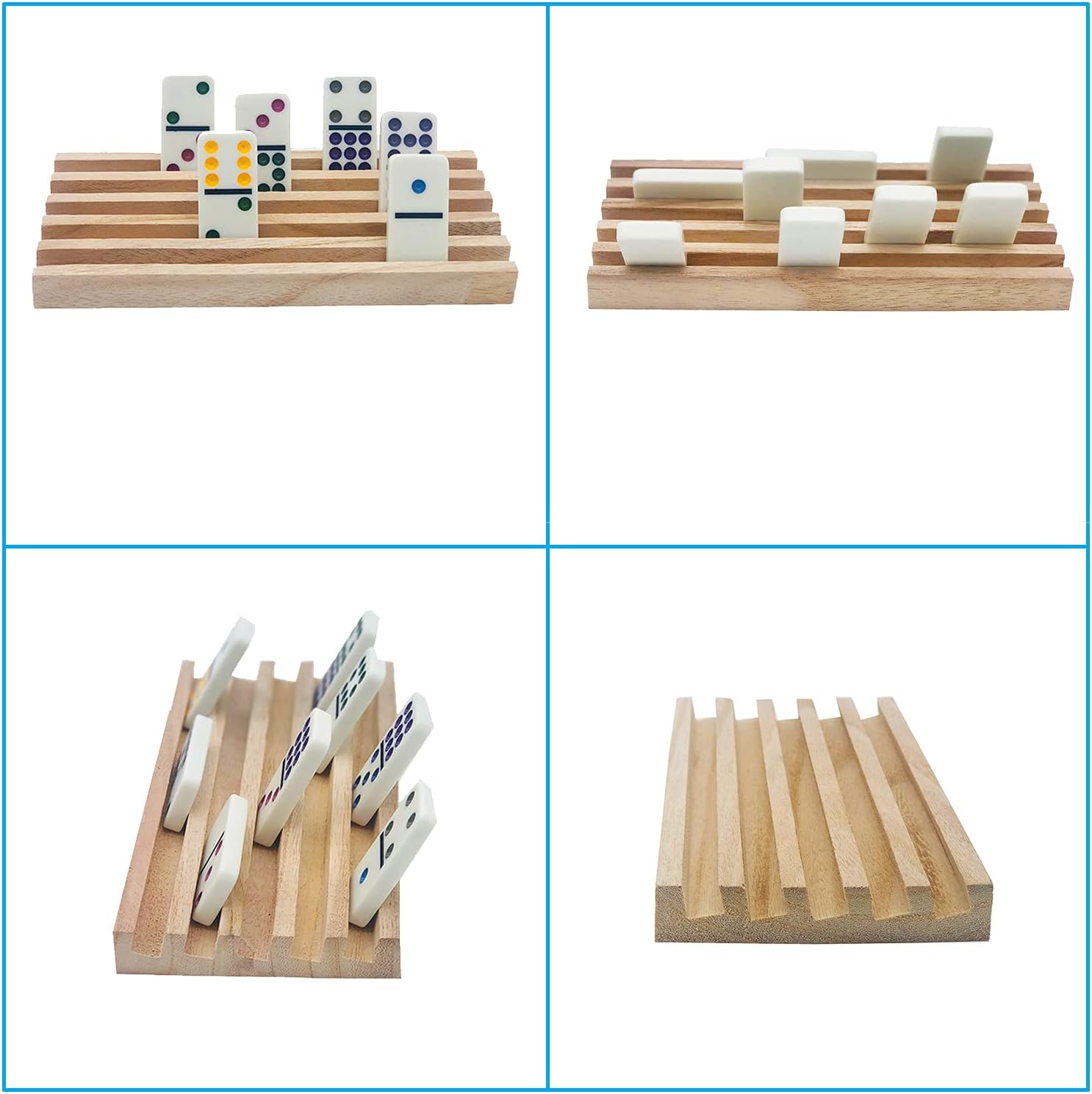Wooden Domino Trays/Racks Set of 8 Mexican Train Domino Trays/Racks Double 12 Tiles Holders Rack Domino Tiles Holders Domino Wood Holder【 Dominoes not Included】