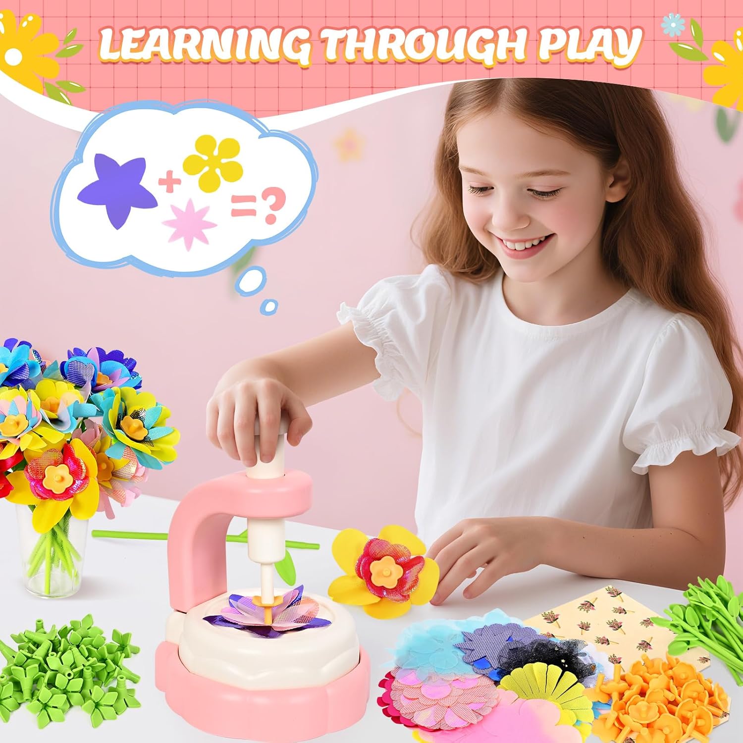 Fabric Flower Bouquets Toys - Arts & Crafts for Kids,Educational Toys for 4 5 6+ Year Old Girls,DIY Toddler Craft Kits for Girls Ages 4-6,Build Your Flower Bouquet, Ideas Birthday Gifts for Girl