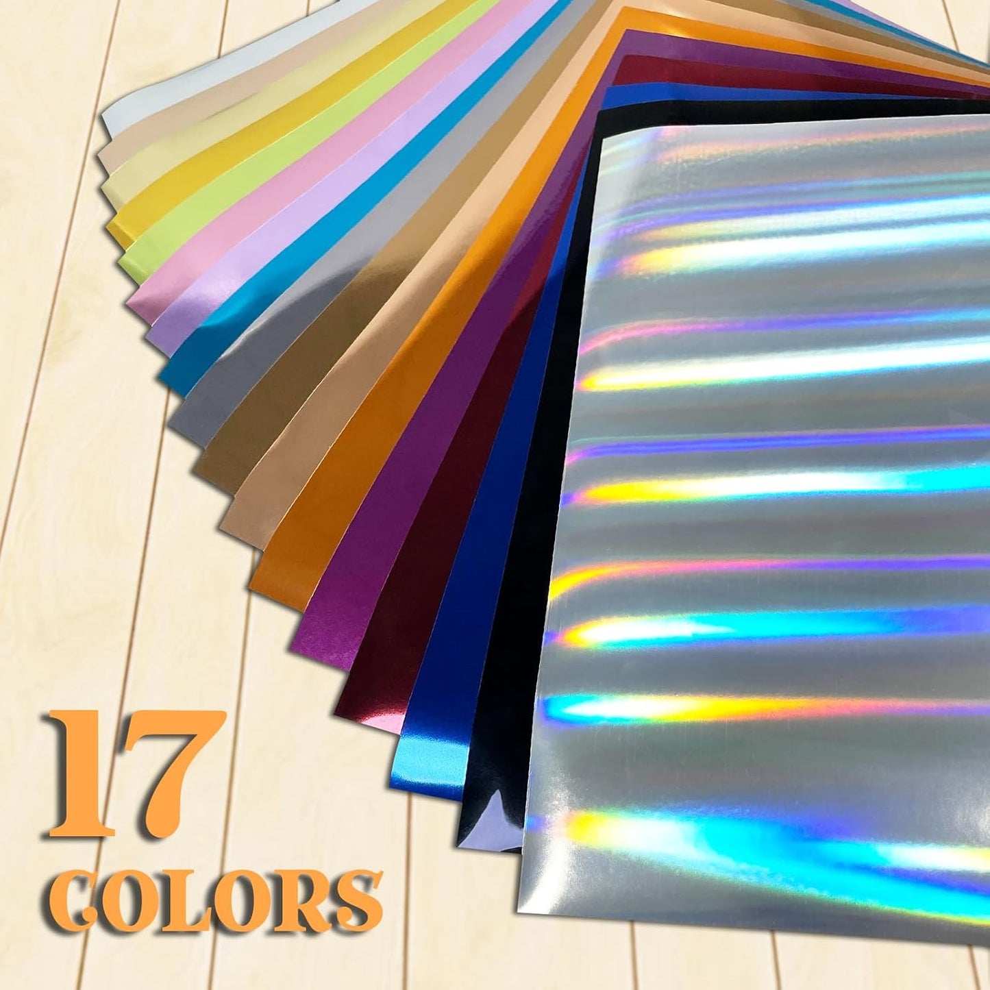 Sheet Metallic Foil Heat Transfer Vinyl Bundle – 12"x10"-17 Chrome HTV Pack in 17 Vibrant Colors for Stunning T-Shirt Designs! Perfect for DIY Enthusiasts and Professionals (Multicolours)