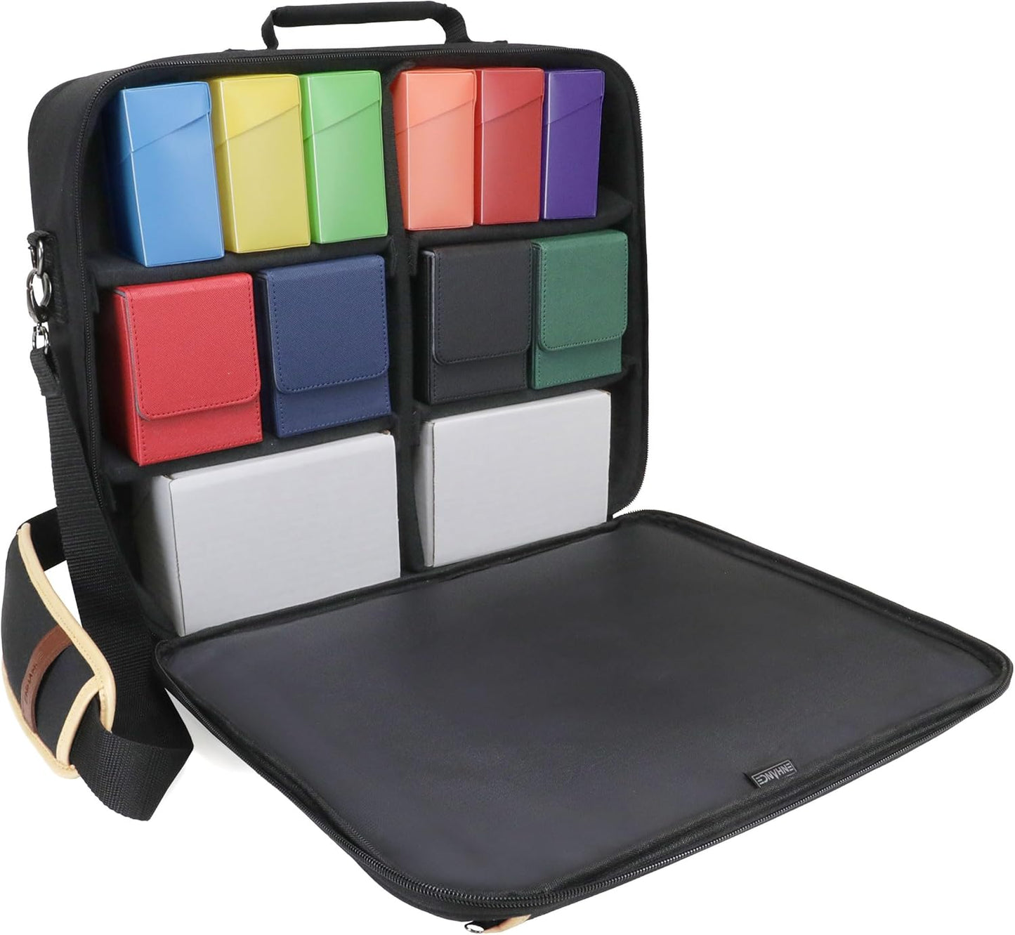ENHANCE Designer Edition TCG Bag - MTG Shoulder Bag with Customizable Dividers & Accessory Pocket for Deck Boxes, Dice - Card Storage Compatible with Magic the Gathering, Lorcana (Black)