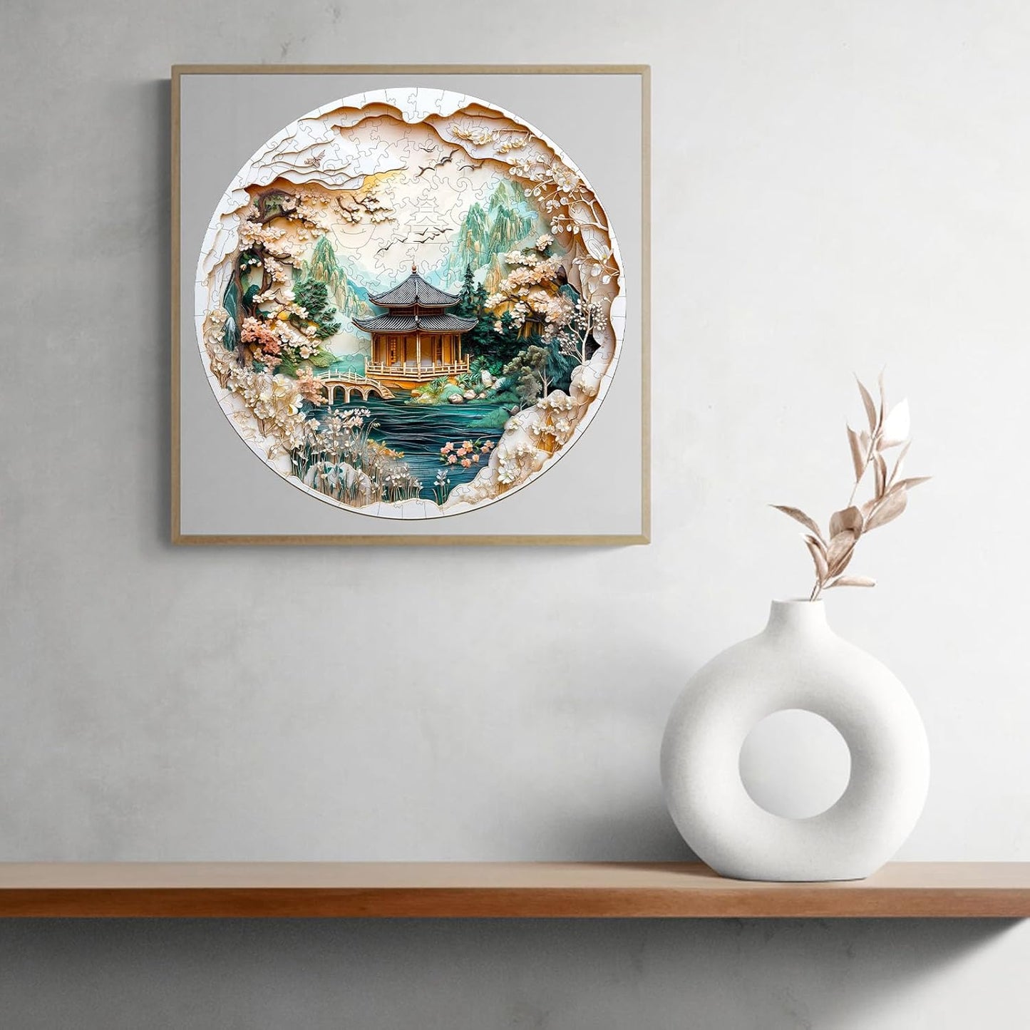 KAAYEE Wooden Puzzles for Adults, Chinese Landscape Painting Wooden Jigsaw Puzzle, 450 PCS Unique Shape Wood Puzzle Adult, 3D Visual Effect Flat Puzzle Birthday Family Games (XL-17.3 * 17.3in)