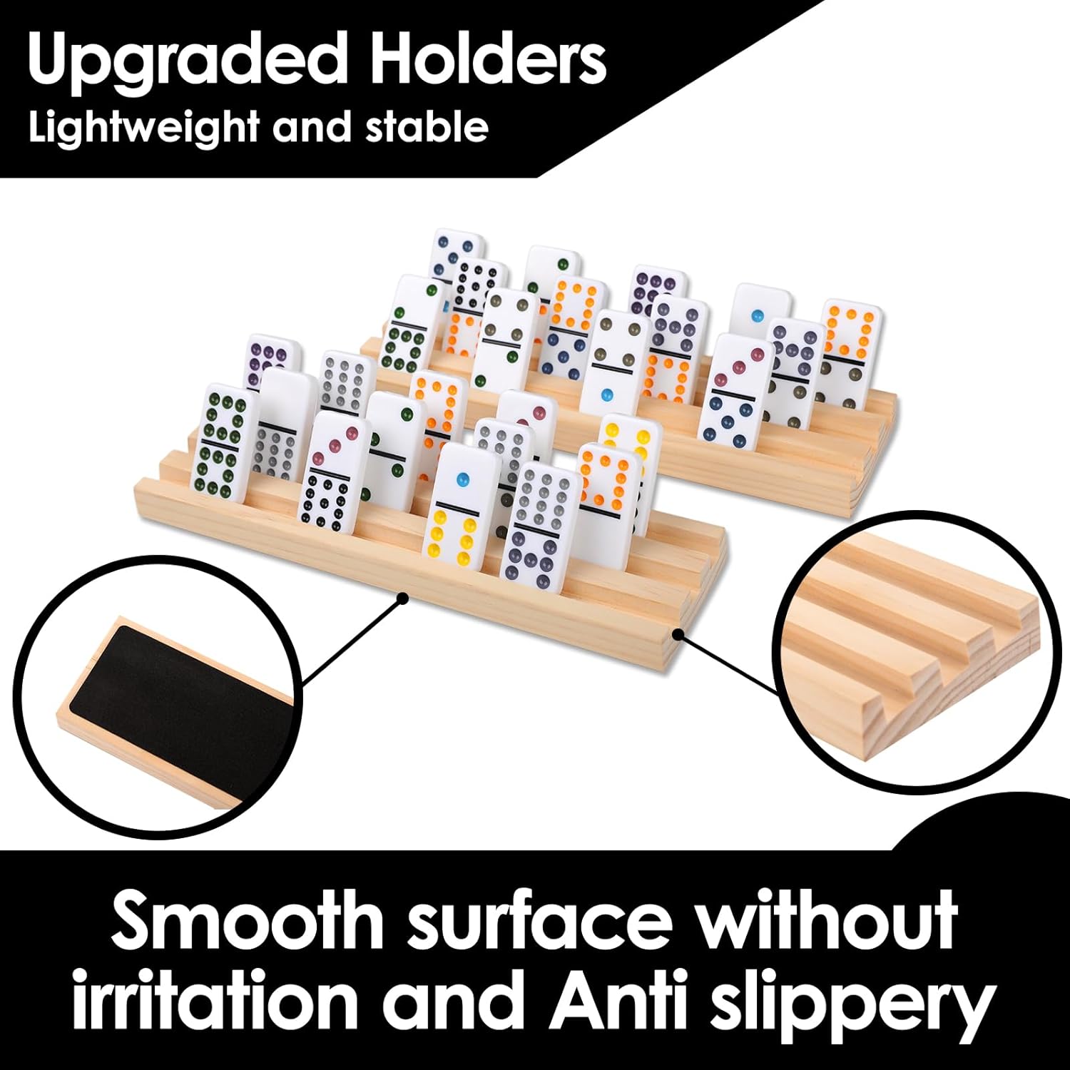 Mexican Train Dominoes Set Double 12 Colored Dot Dominos with 8 Wooden Racks & 91 Tiles Portable Travel Case Classic Family Board Game Cognitive Strategy Game for Adults Kids