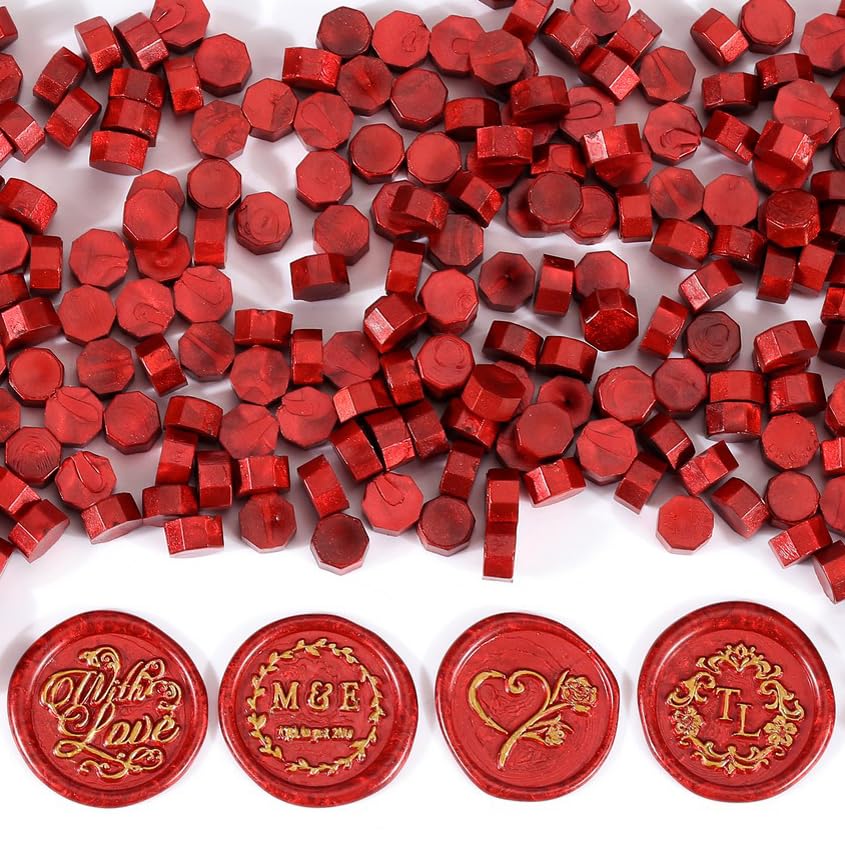Yoption 360 Pcs Antique Wine Red Sealing Wax Beads Set for Wax Seal Stamp with Candles and Melting Spoon