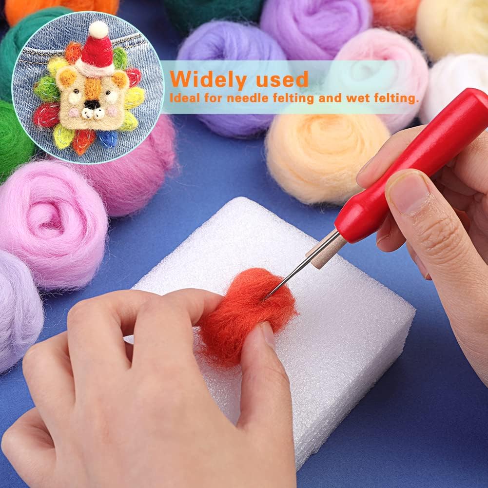 Mayboos 54 Colors Fiber Wool Yarn, 5.71oz Wool Roving for Needle Felting Wool DIY Hand Spinning, 3g/Color