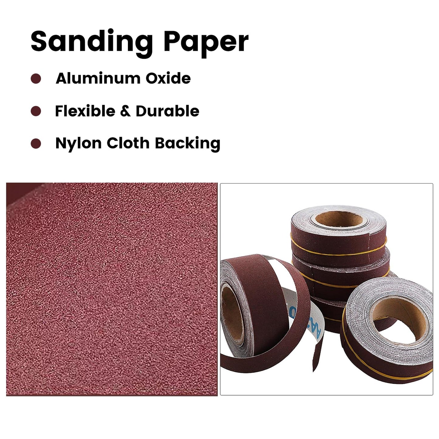 Emery Cloth Roll,5 Grits 1'' x 26FT Sandpaper Roll with Dispenser,150 240 320 400 600 Grit Sand Assortment, Sanding Paper Roll & Sandpaper Sheets for Metal Auto Wood Dry & Wet Polishing.(5Rolls 26FT)