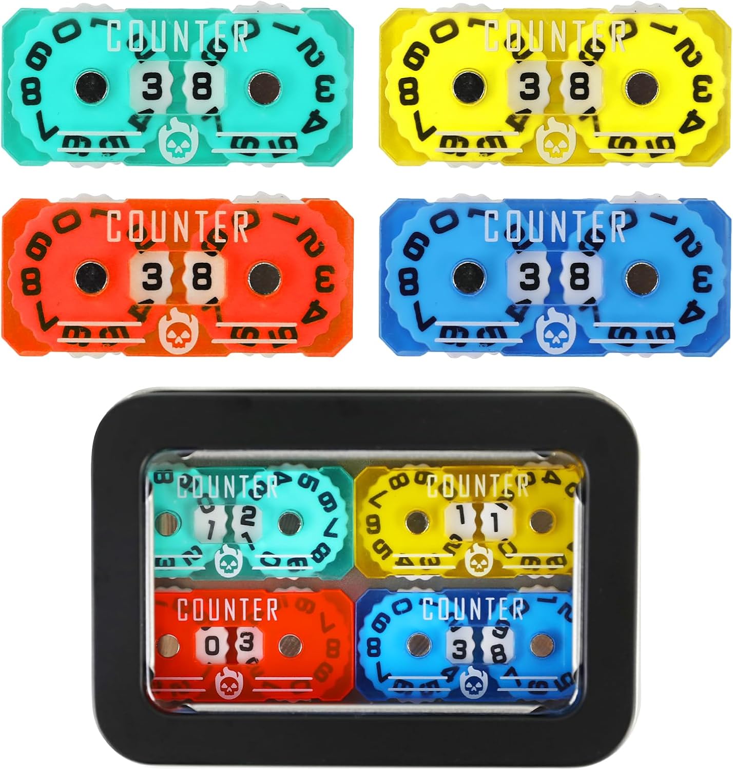 4Pcs MTG Life Counter Twin Digits with Metal Box, Health Tracker Life Counter for MTG Magic Card Games Accessories, Compatible with Magic The gatering Tabletop RPG D&D CCG TCG Board Games