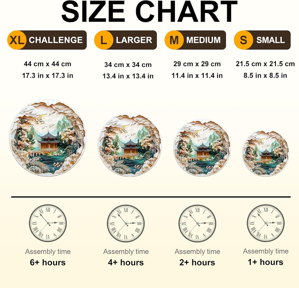 KAAYEE Wooden Puzzles for Adults, 3D Visual Effect Chinese Landscape Painting Wooden Jigsaw Puzzle Unique Shape Wood Puzzle Adult, 3D Effect Flat Puzzle Birthday Family Games (S-8.5 * 8.5 in-100pcs)