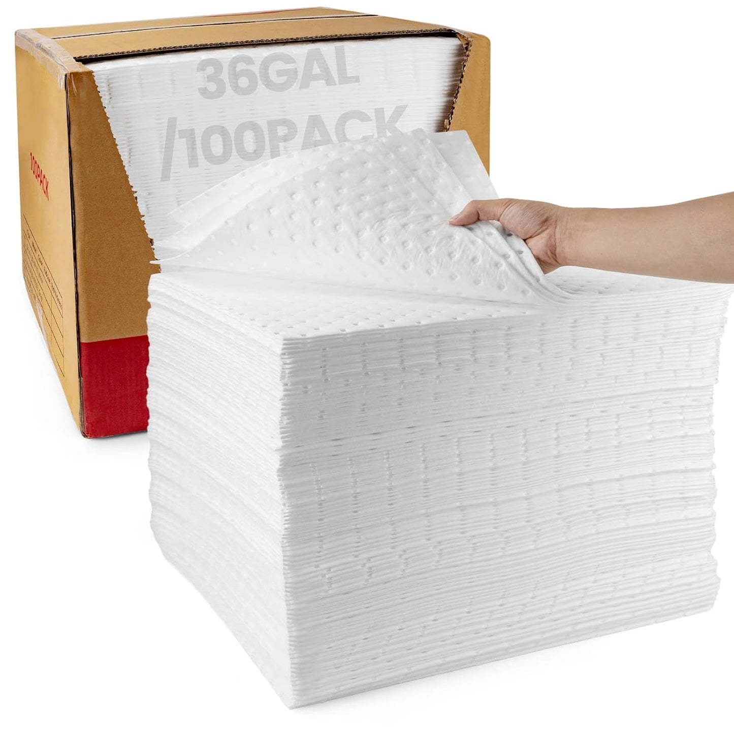 Oil Absorbent Pads | 16"x20" Oil-Only Spill Mat 100-Pack | Industrial Spill Control for Oil & Fuel(32 Gal/Box) | Repels Water Absorbing Sheets
