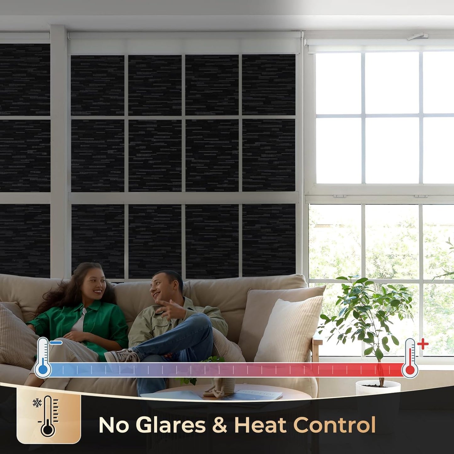 rabbitgoo Blackout Window Film, Sun Blocking Privacy Film for Room Darkening, Removable Black Out Vinyl Cover Tint for Home Day Sleep, Anti-UV Frosted Glass Clings, Black, 17.5 x 118.1 Inches