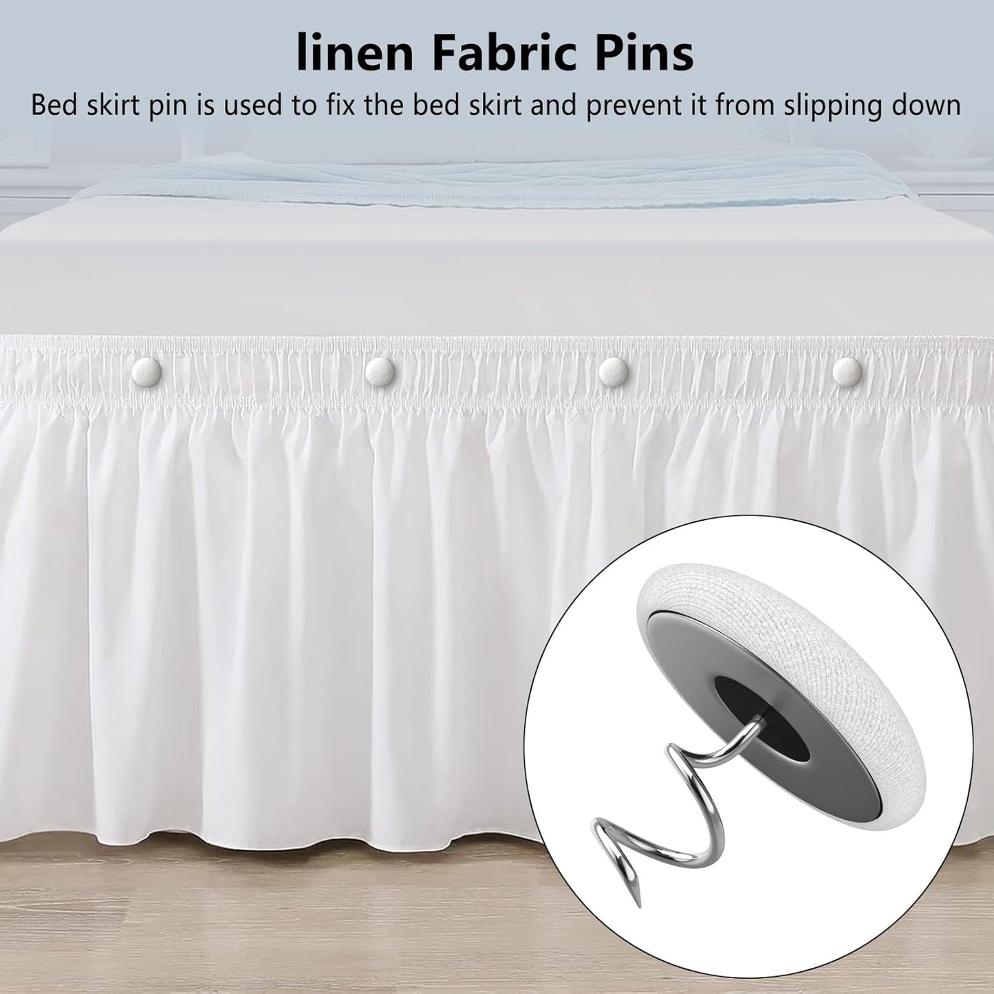 12 Colors Fabric Covered Button Twist Pins Dust Ruffle Pins- for Sofa，Upholstery，Armchair Caddies, Armrest Covers,Bed Skirts, Slipcovers, Headliners (Rice White, 24)
