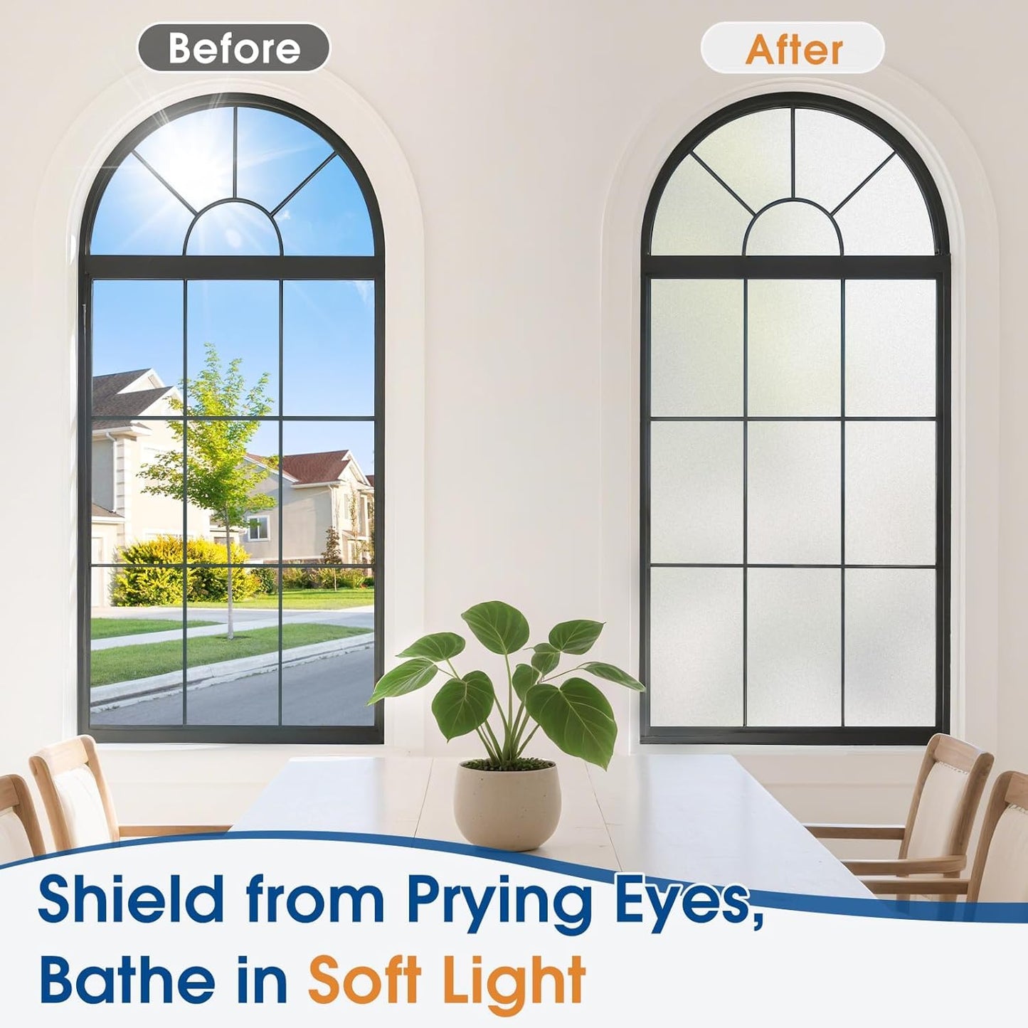 Homein Frosted Glass Window Privacy Film with Tools UV Blocking Privacy Film for Glass Windows, Static Cling No Glue Removable Reusable Anti Glare for Home Day and Night, Pure 23.6x157.4 inch