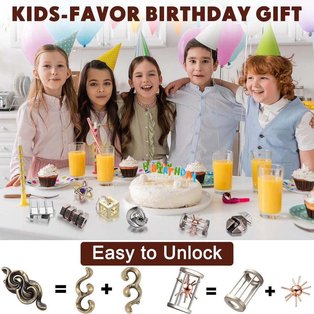 Wettarn 9 Pcs Metal Brain Teaser Puzzles Teaser 3D Steel Puzzle for Adults Unlock Interlocking Games IQ Education Smart Logic Test Toys for Adults Mind Challenge(Magic Style)