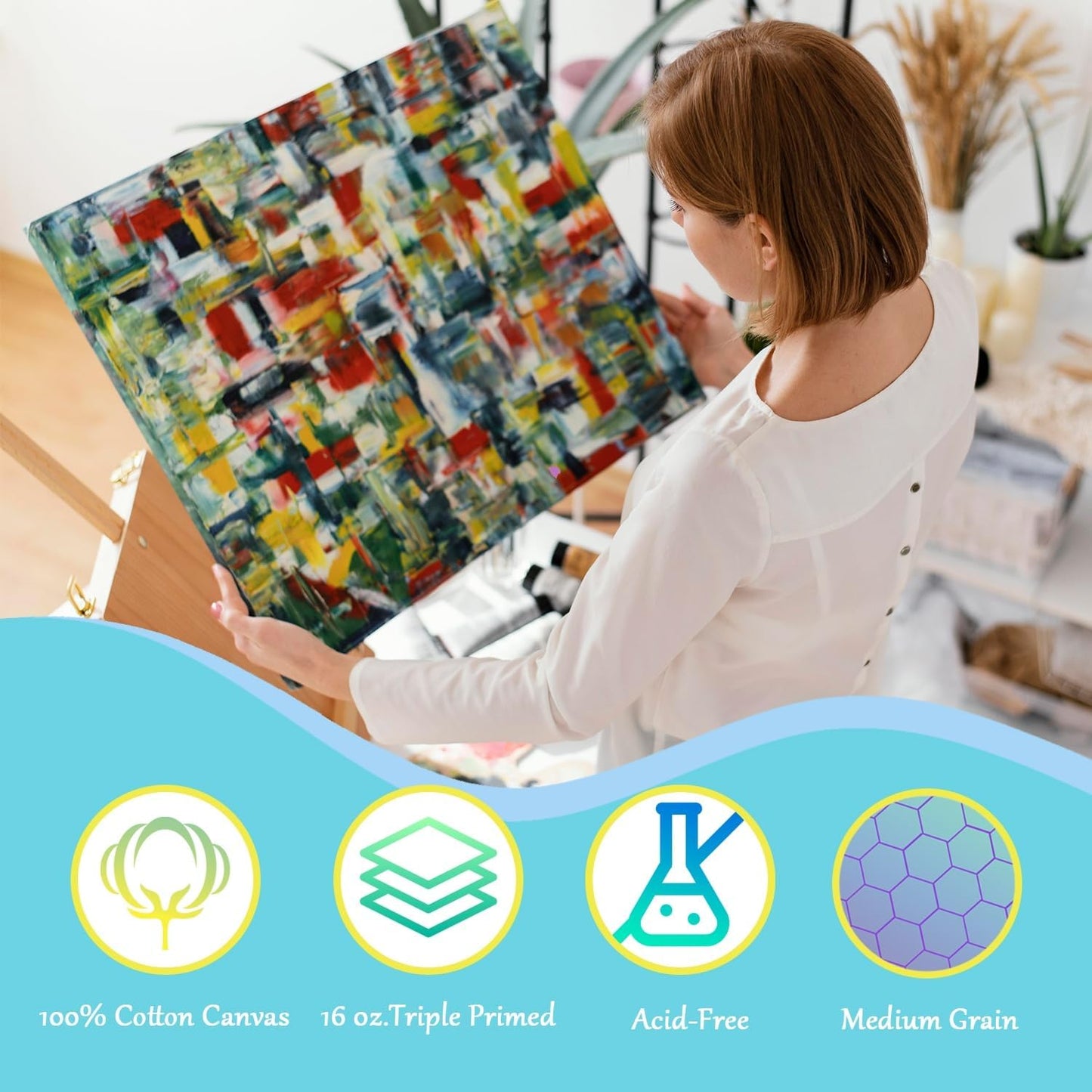 Gallery Wrapped Stretched Canvases for Painting 10x20 Inch 3-Pack, 16 oz Triple Primed Acid-Free 100% Cotton Blank Canvas, Rectangular Spline Canvas for Oil Paint Acrylics Pouring & Wet Art Media
