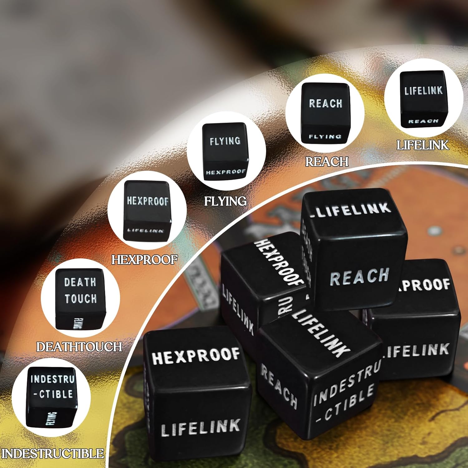 63 PCS MTG Dice Counters Set, D6 MTG Tokens with Bulk Abilities Keywords and MTG Life Counters, Dice Set for Magic The Gathering, TCG and Card Games