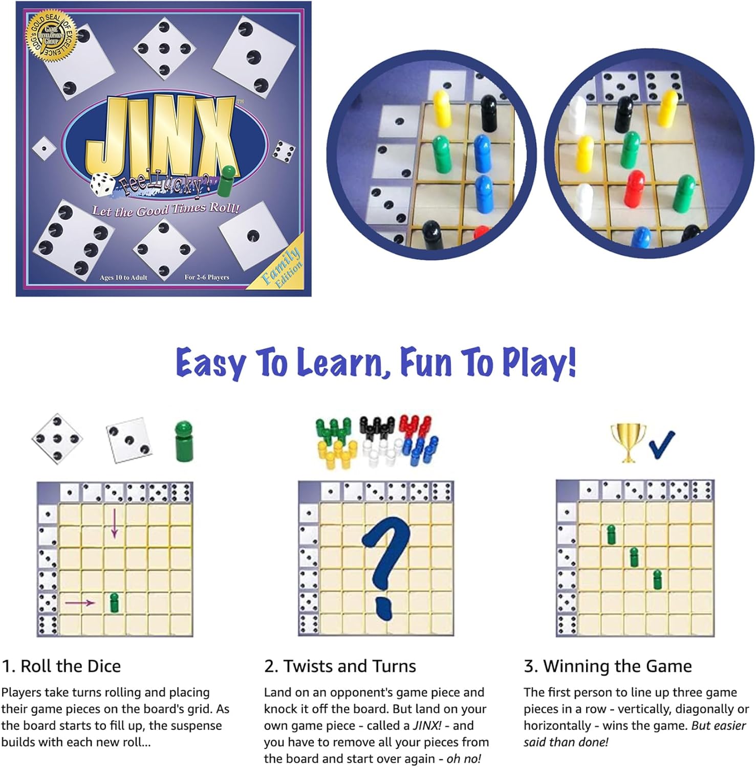 Jinx - Fast and Fun Board Game of Chance Where The Luck of The Roll Determines Your Fate - Game Night Fun for Family & Adults