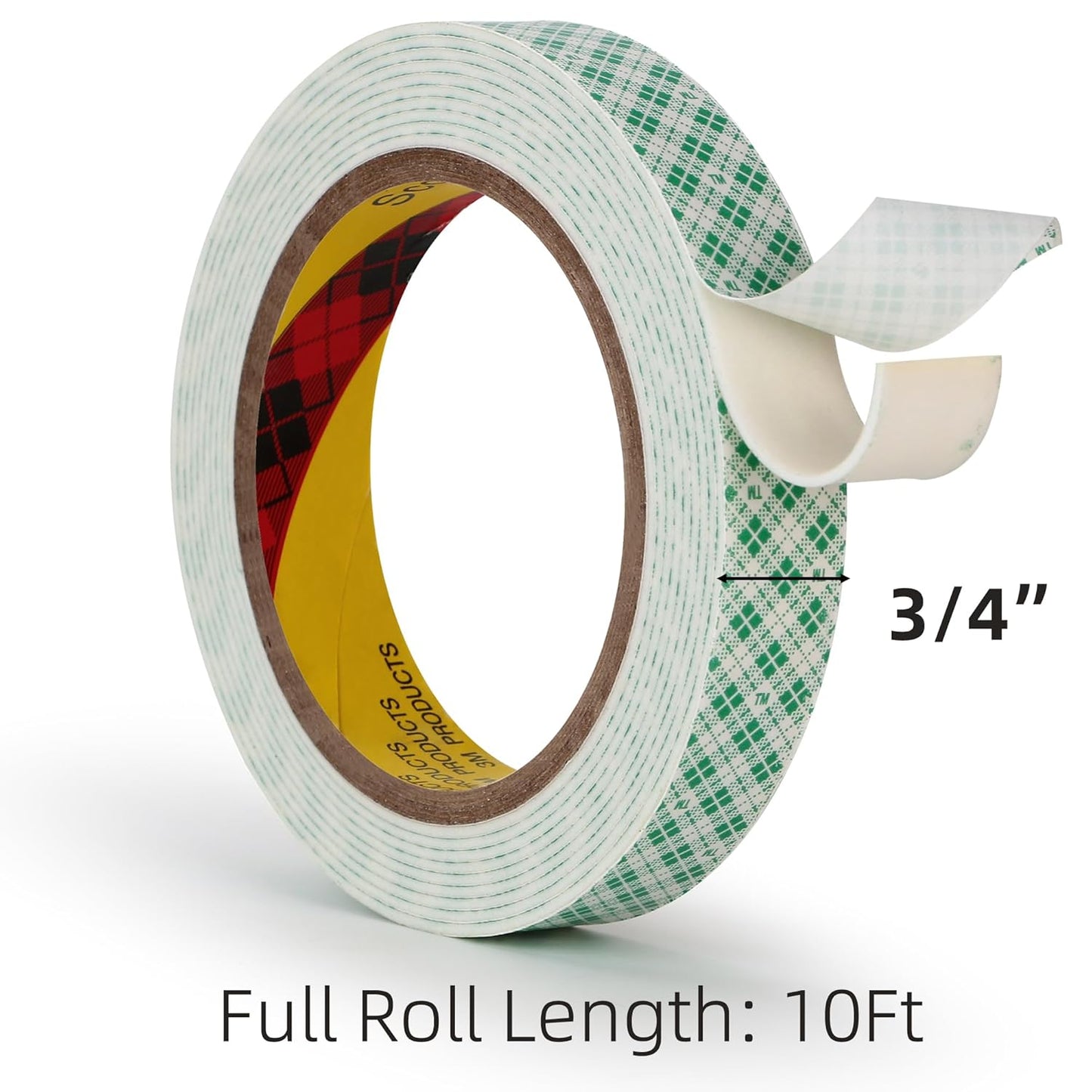 3M Double Sided Foam Tape 0.75" x 10Ft 1 Pack White Double Coated Urethane Adhesion Polyurethane Tape for Bonding Attaching Mounting Interior Signage Nameplates DIY Card