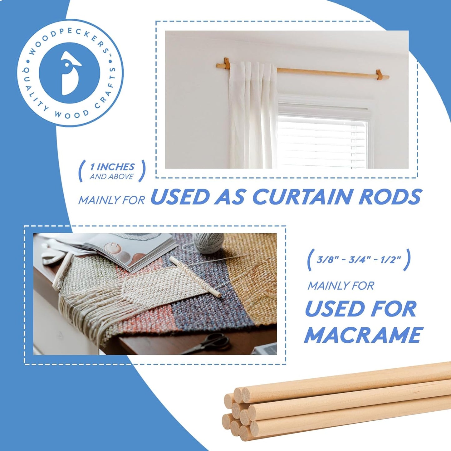 Dowel Rods Wood Sticks Wooden Dowel Rods 1/8 x 24 Inch Unfinished Hardwood Sticks for Crafts and DIYers 250 Pieces by Woodpeckers