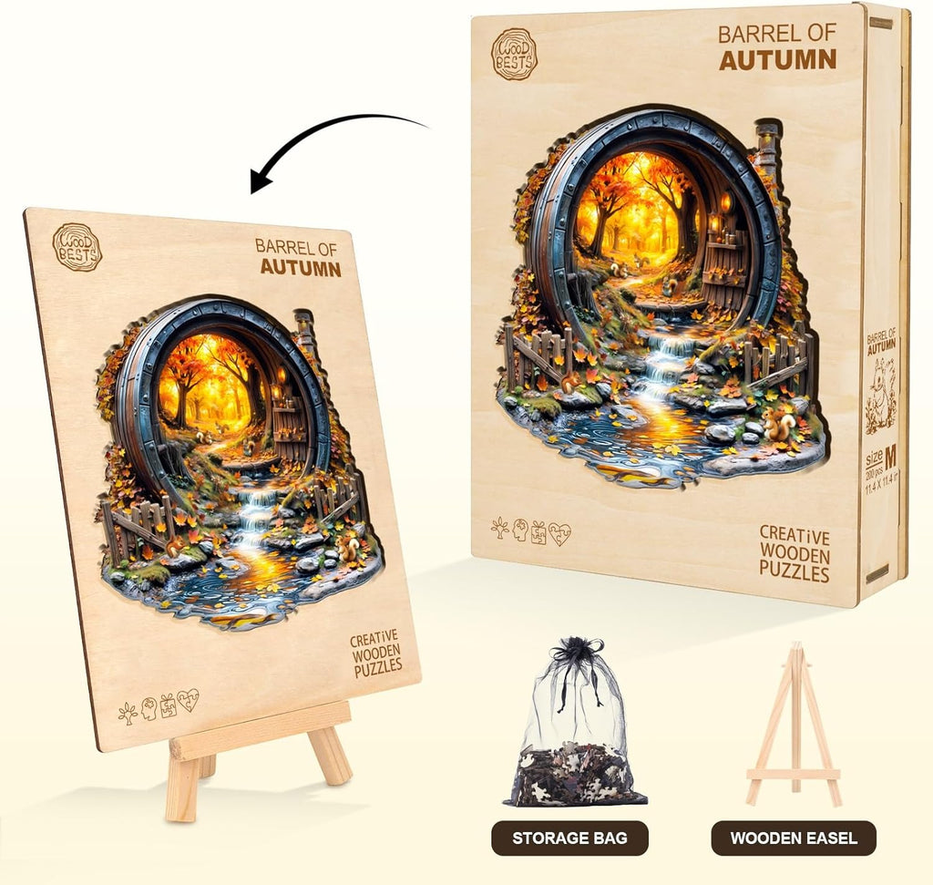 Wooden Puzzles for Adults, Barrel of Autumn Puzzles, Wood Adult Puzzle, Birthday Gifts for Puzzle Lover (L-13.4 * 13.4 in 275pcs)