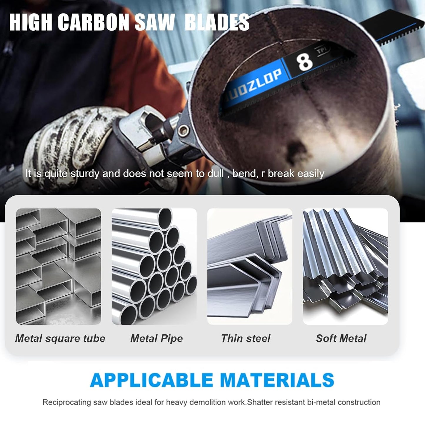 5 Pack 9 inch Reciprocating Saw Blades Set，8 TPI High Carbon Saw Blades for Metal ，Saw Blades with Organizer Case (5, 8T/9inch)