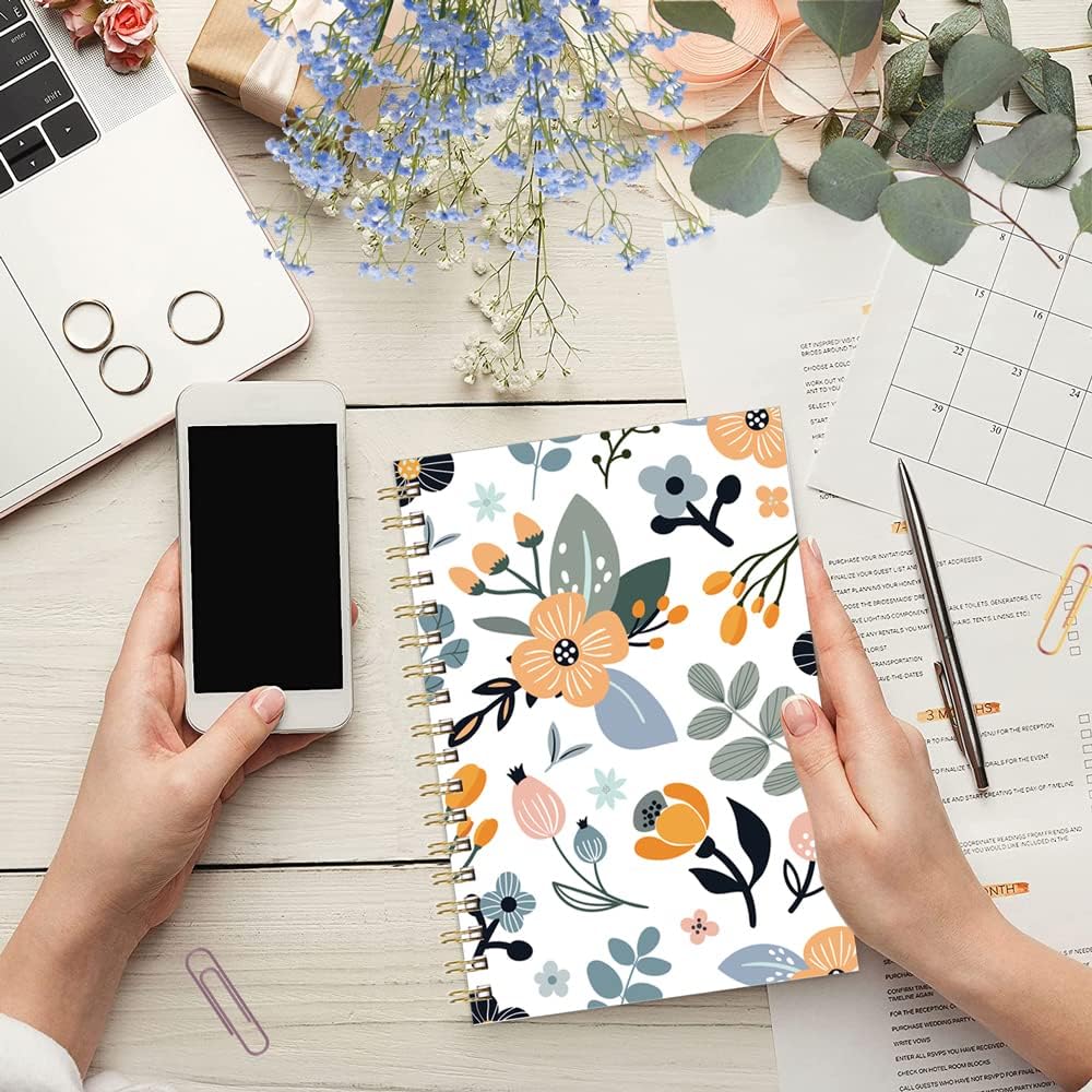 (3-Pack) A5 Blank Notebook - 70 Sheets/140 Pages Per Blank Paper Notebook, 100 GSM Thick White Paper, 5.8" x 8.3" Spiral Blank Journal, Flowers