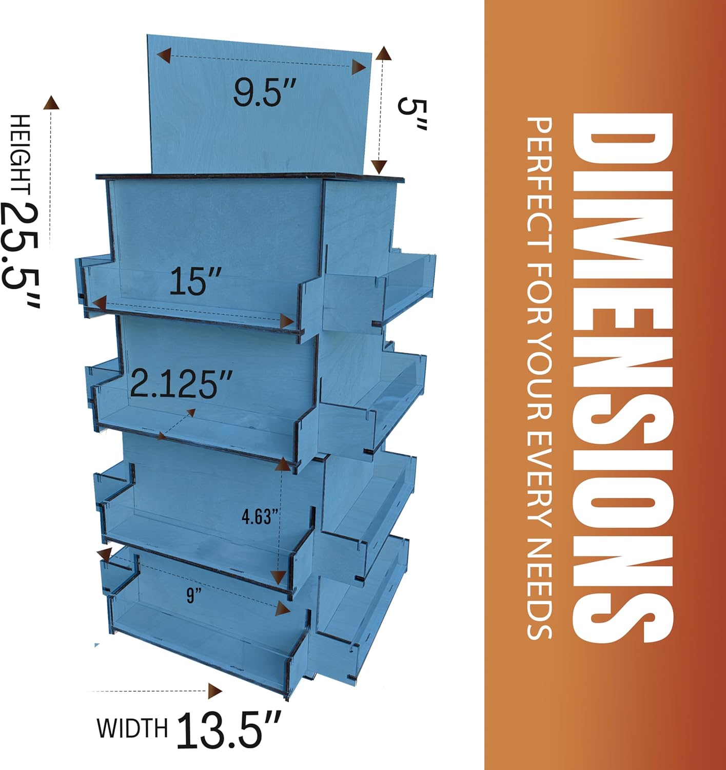 TORCHED DISPLAYS 4-Sided Rotating Display Stand - Craft Shows, Trade Shows, Markets - Small & Medium-Sized Items like Stickers, Postcards, Coasters, Note Pads, Napkins, Easy to Assemble (Blue)