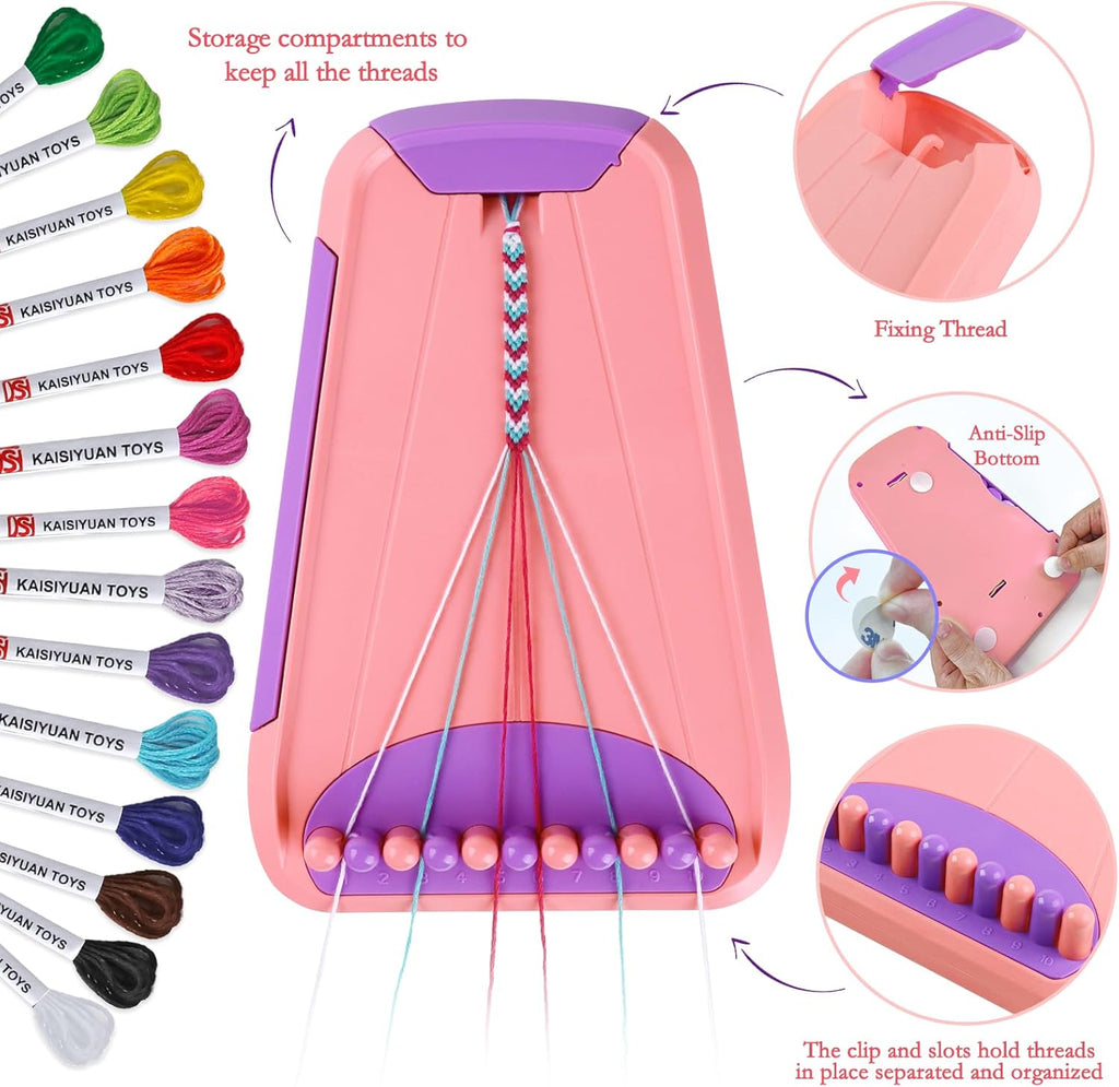 Rdfmy Friendship Bracelet Making Kit for Girls, Arts and Crafts Bracelets String Maker Kit for Kids Ages 8-12 Christmas Birthday Gifts Pink with Purple
