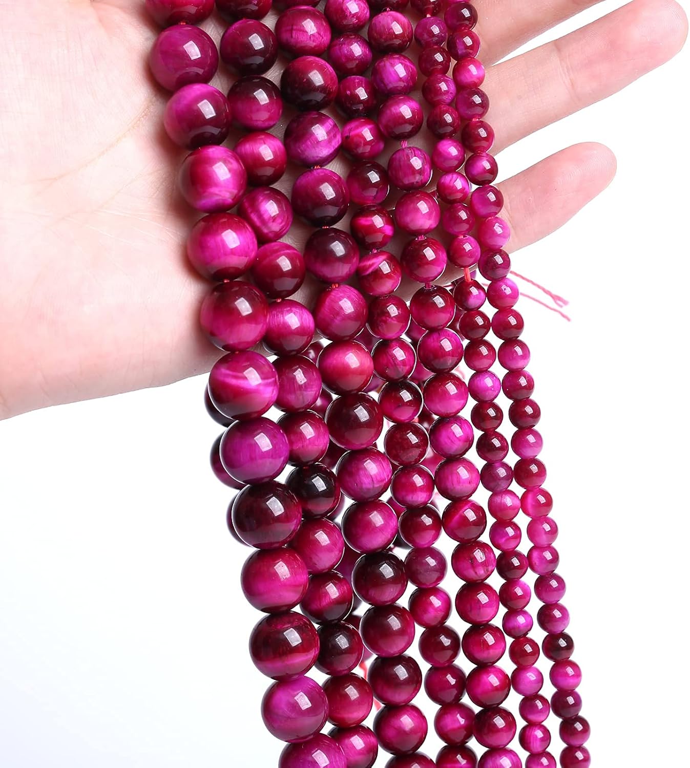 AAA Natural Rose Red Tiger Eye Agate Stone Round Loose Beads for Jewelry Making Semi-Precious Beads DIY Bracelet Necklace 8mm 48pcs (Rose Red Tiger Eye Stone, 8mm)
