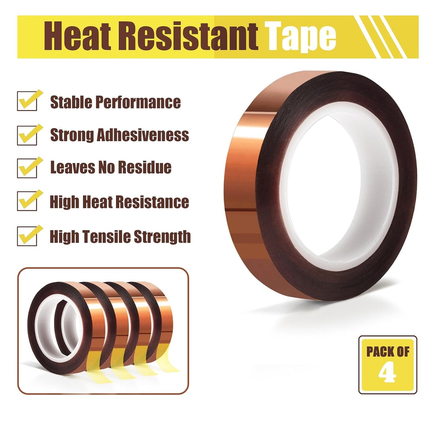 4 Rolls 10mm x16m(52FT) Heat Tape High Temperature Heat Resistant Tape Heat Transfer Tape for Heat Sublimation Press Vinyl,No Residue