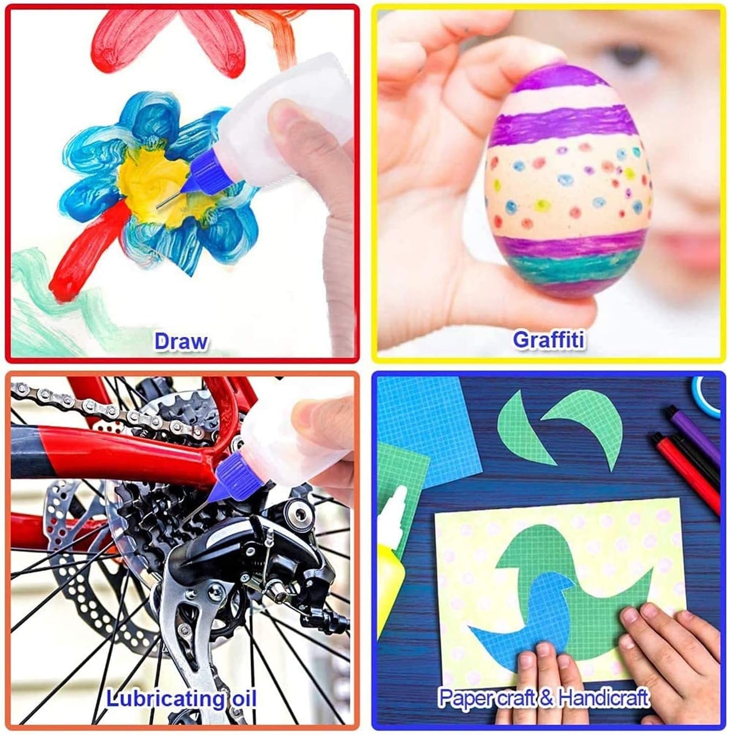 12 Pcs 4 Ounce Needle Tip Glue Bottle 120ml Plastic Dropper Bottles Multicolor Lid with 2 Pcs Mini Funnel for Small Gluing Projects, Paper Quilling DIY Craft, Acrylic Painting