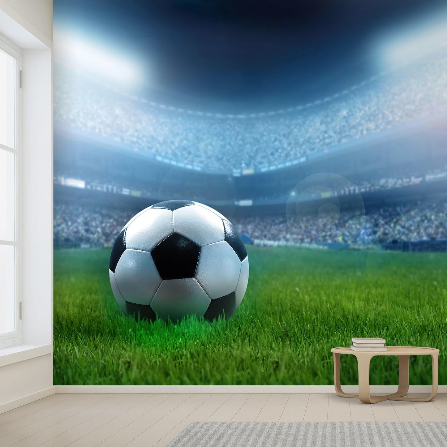wall26 Close Up of a Football Ball on a Full Stadium Removable Wall Mural | Self-Adhesive Large Wallpaper - 132x120 inches