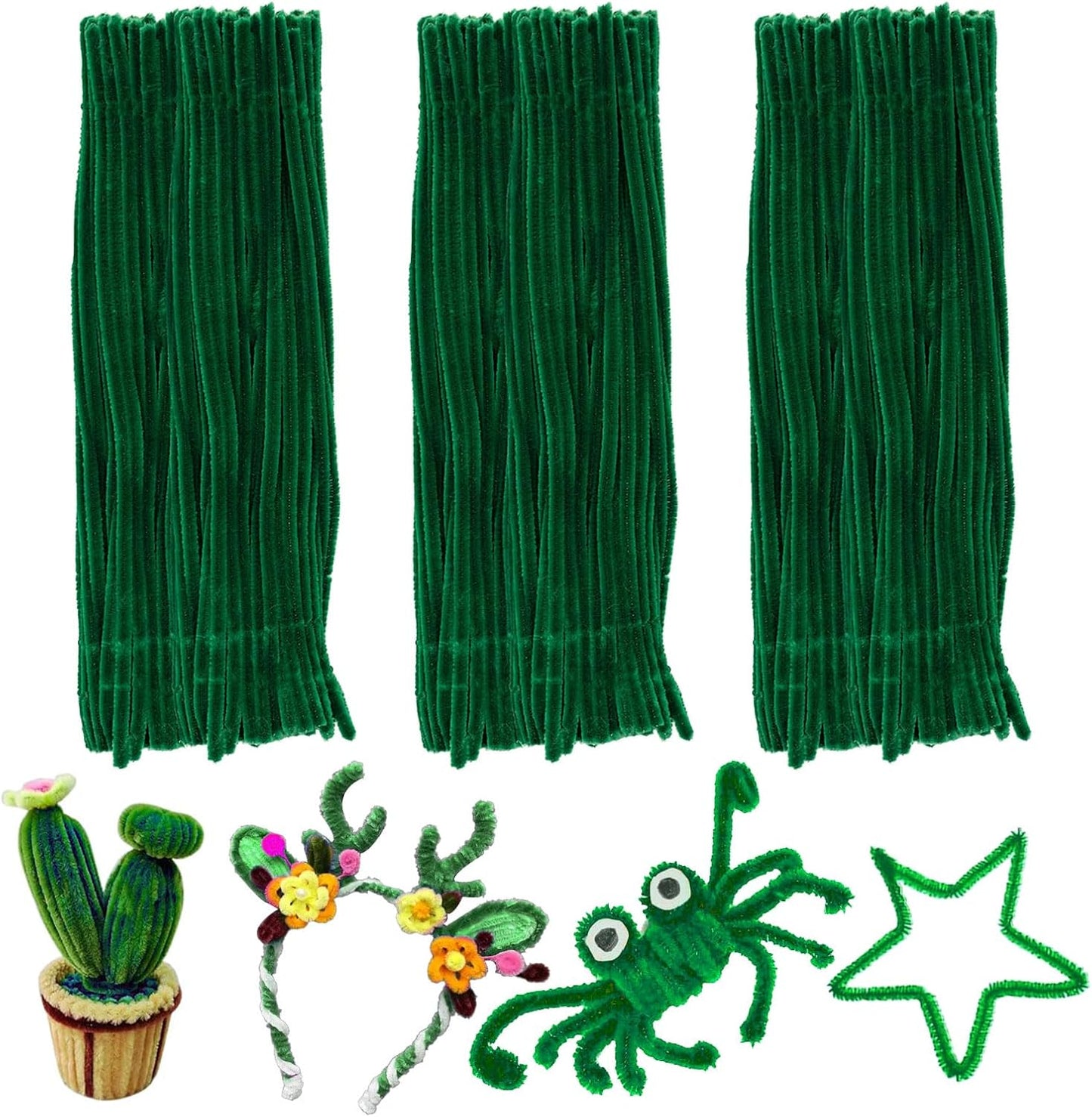 Green Pipe Cleaners,200pcs Chenille Stems,Craft Pipe Cleaners,Green Chenille Stems,Set of Bulk Craft Supplies for DIY Flowers,Arts,Crafts,Decorations,Toys for Ages 5-7