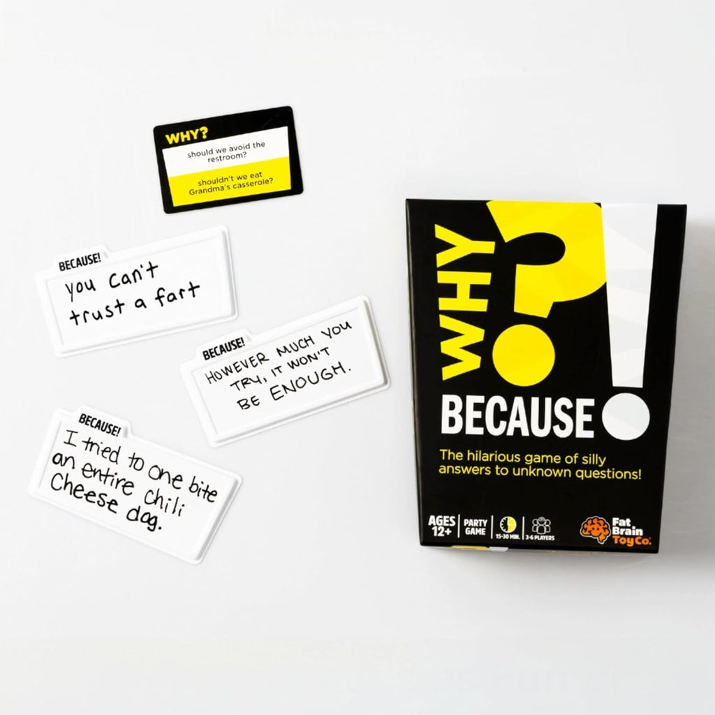 Fat Brain Toys Why Because Party Game for Families Friends or Adults 3-6 Players Ages 12+, Card Game with Funny Answers, Fun Games