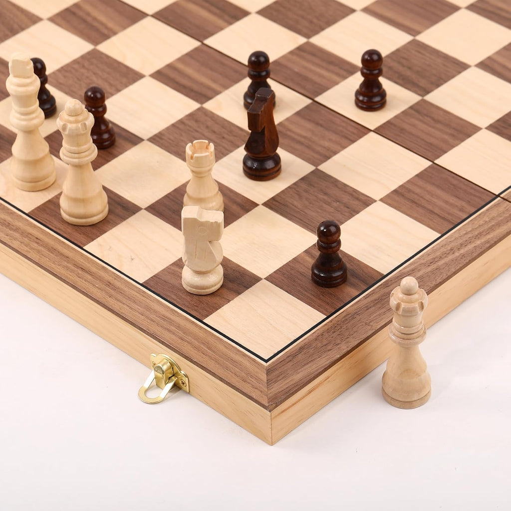 Wooden Chess Set with Folding Board - 15" Classic Magnetic Chess Set with Protective Bag for Adults, Chess Lovers Tournament Professional Beginner