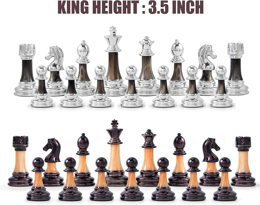 VAMSLOVE Chess Set Large 16''/42cm Folding Wooden Board with Deluxe Weighted Acrylic Chess Pieces - 3.5" King with Storage Slots for Adults House Warming Retirement Gift