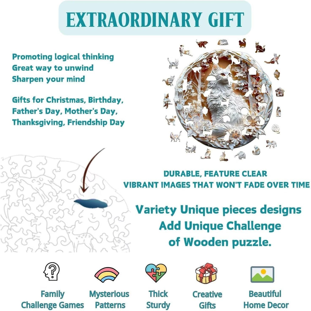 Wooden Puzzles Adults, 3D Cats Wooden Puzzles 100 Pieces, Unique Animal Shaped Wood Challenging Jigsaw Puzzles Gifts for Adults, 8.5x8.5in