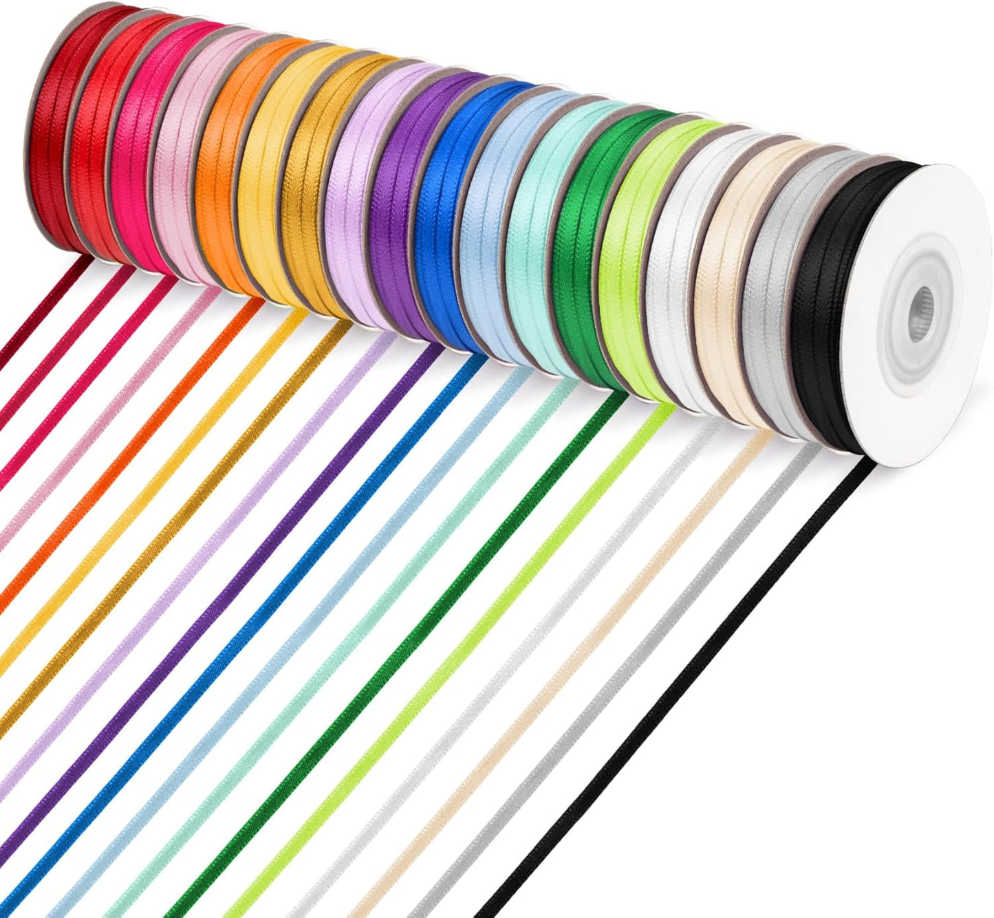 ABSOFINE 18 Colors Double Faced Satin Ribbon Polyester,1/8 inch Solid Fabric Ribbon Roll for Gift Wrapping, DIY Crafts, Wedding Birthday Party Decorations