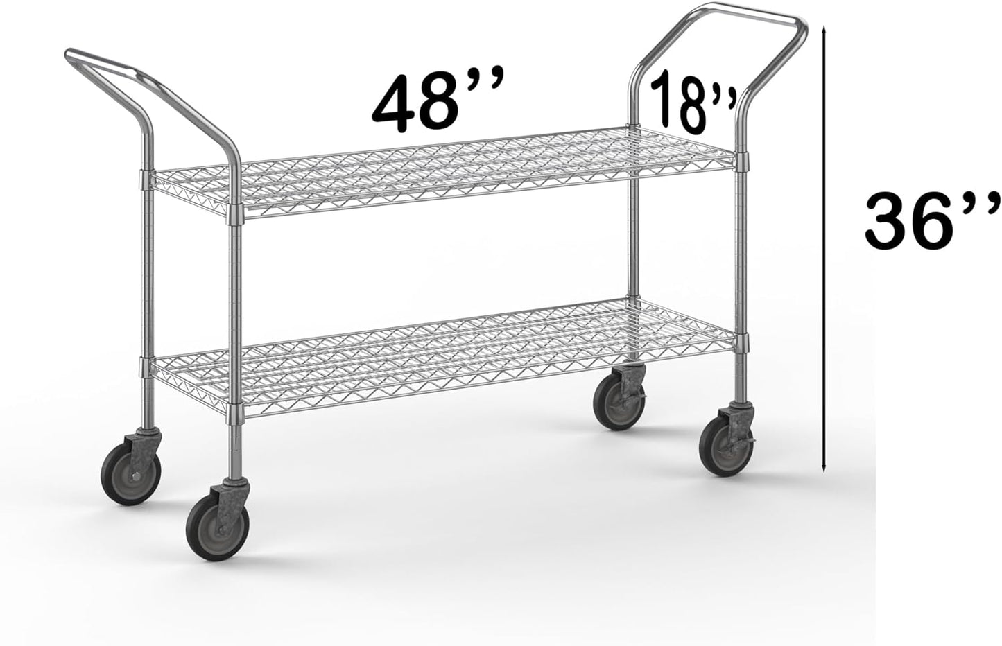 18" W x 48" L x 36" H Chrome Heavy Duty Utility Cart | 2-Tier | NSF Commercial Storage Rack Mobile Unit | Storage and Mobility Solution for Your Business