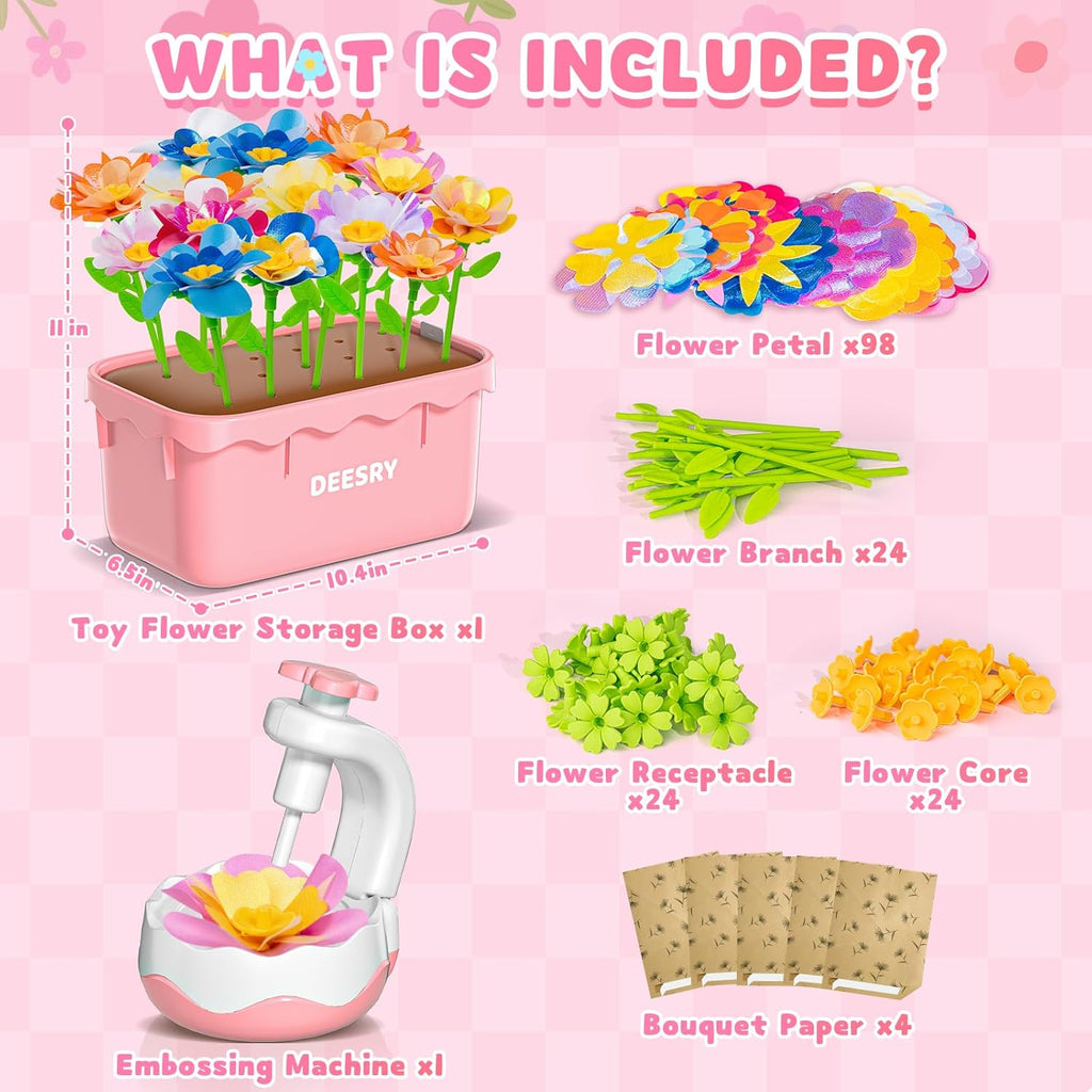 Deesry Fabric Flower Bouquets Toys, Storable Flower Making Kit for Kids, DIY Arts and Crafts for Kid, DIY Creative Flowers Craft Kits Toys for Kids, Birthday Gifts for 3 4 5 6 7 8 Year Old Girls