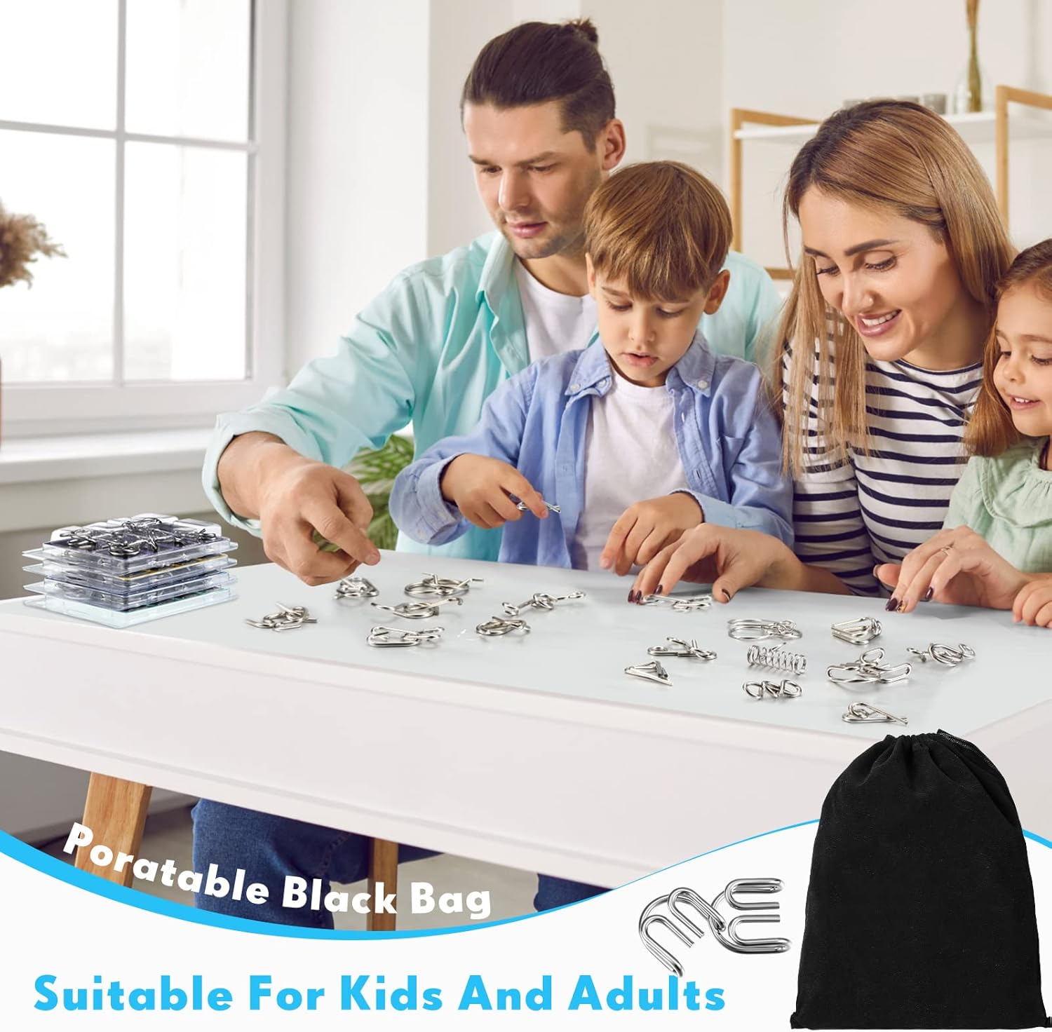 Lenwen Set of 96 Metal Puzzles for Adults with Pouch Puzzles for Adults IQ Test Disentanglement Puzzle Brain Game Unlock Interlock Game Magic Trick Toy Party Favor Challenge