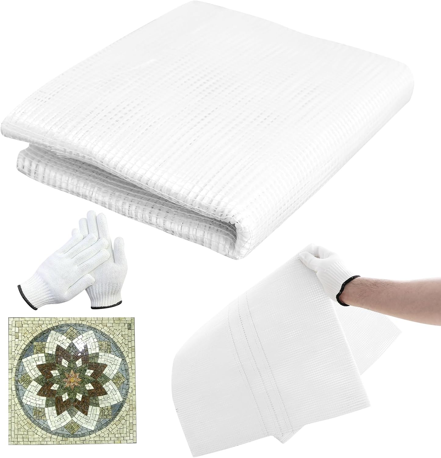 40" x 80" Mosaic Mesh for for Back Mounted Tile with Gloves, Fiberglass Mosaic Mesh Backing Boast for Tile Installation Supplies Tools, Non Sticky (40" x 80")