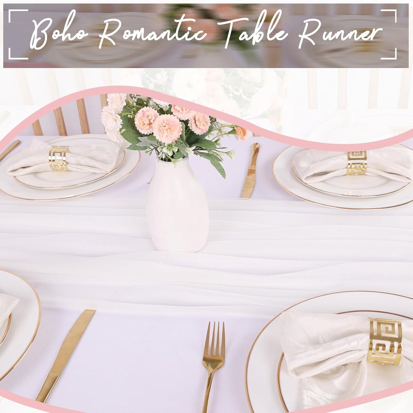 Snow White Chiffon Table Runners 10 FT Chiffon Cloth Runner for Wedding Party 12 x 120 Inches Sheer Boho Rustic Gauze Home Decor Restaurant Elegant Fabric Tabletop Runner Decorations
