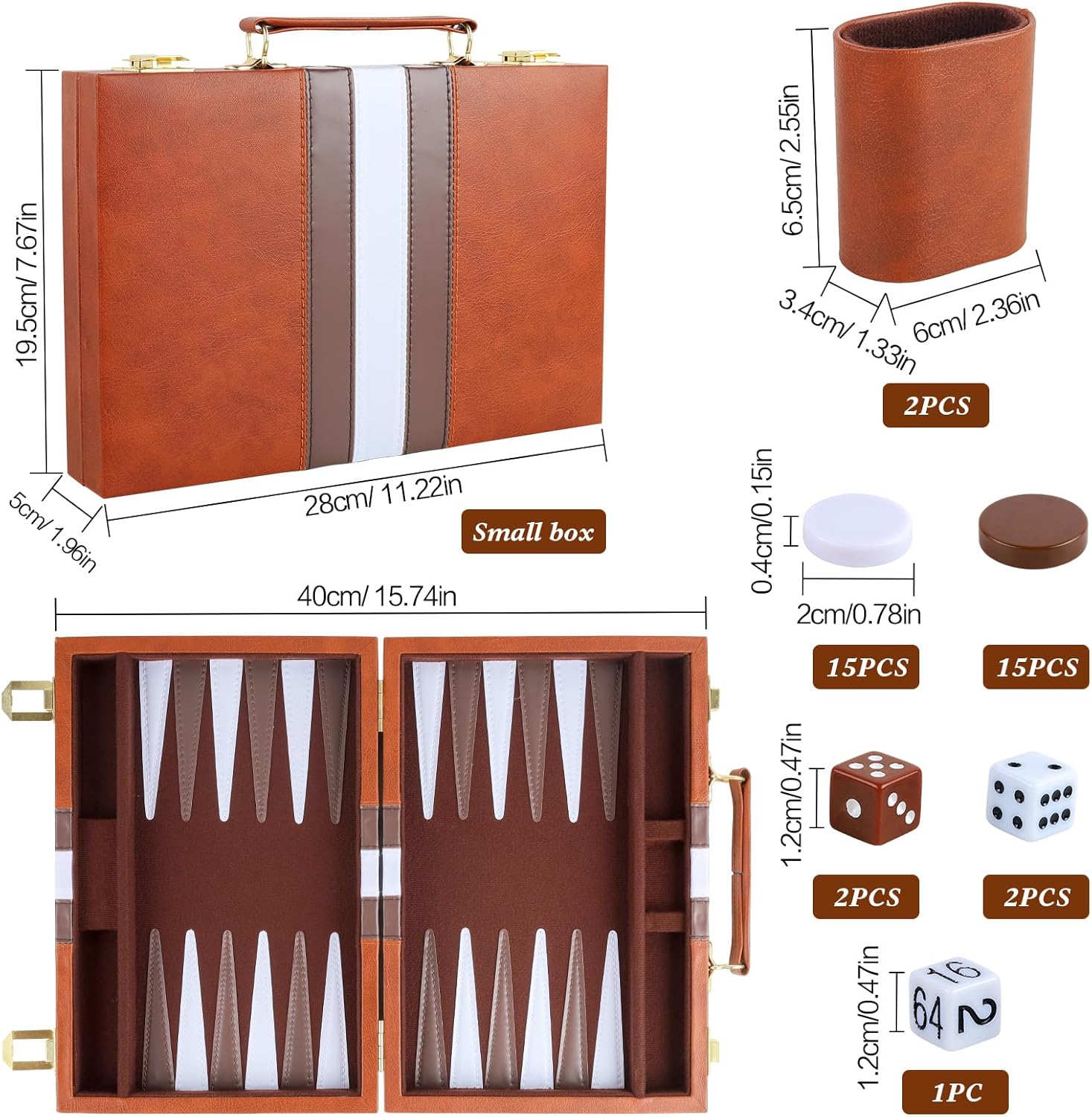Backgammon Set 2 Players Classic Backgammon Sets for Adults Board Game with PU Leather Case Portable and Travel Backgammon Set (Brown, 11inch)