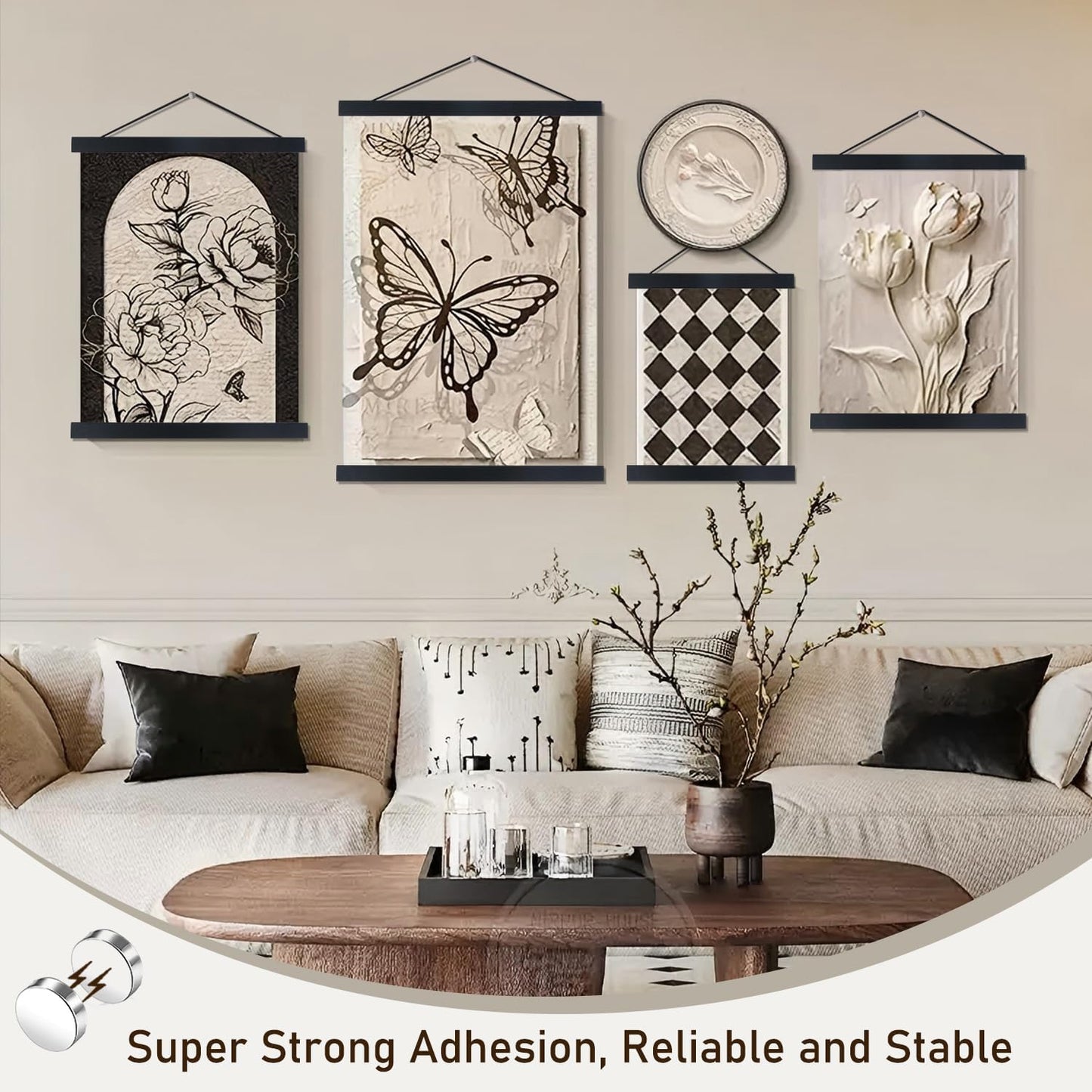 Artmag Magnetic Poster Hanger Frame, 39x27 39x13 39x22 Light Wood Wooden Magnet Canvas Artwork Print Poster Hangers Frames Hanging Kit (Black, 39")