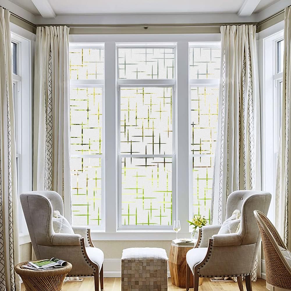 NINETREX Frosted Window Privacy Film,Window Cling Privacy Film, Decorative Glass Static Cling Non-Adhesive Vinyl Removable for Home Office Cross Pattern,35.4 x 157.4Inches