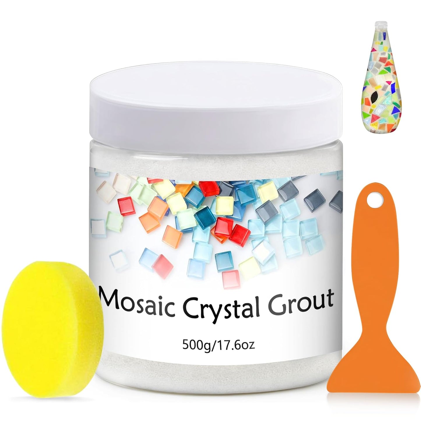 Mosaic Crystal Grout, Mosaics Tile Tools, Mosaic Tile Accessories – Essential for Handmade Grouting and Perfect for DIY Craft Projects (White, 17.6oz)