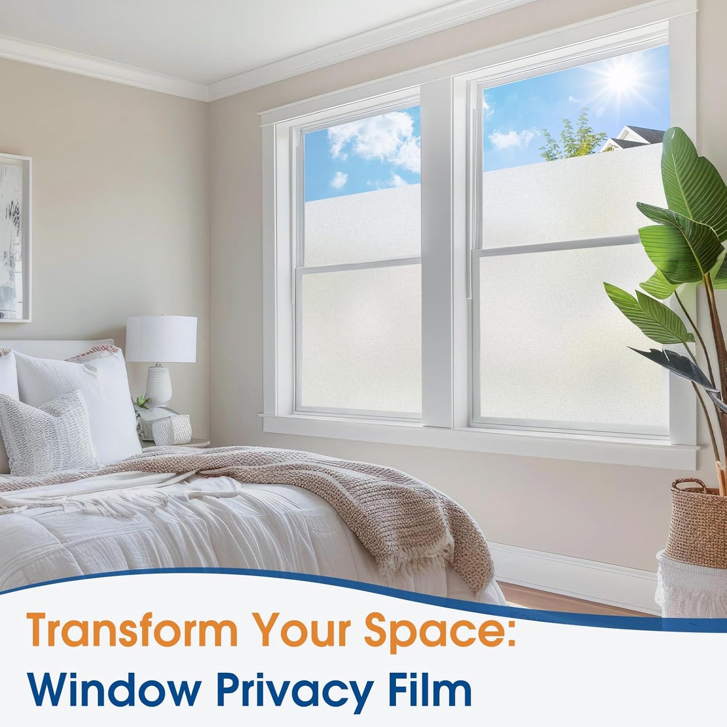 Homein Frosted Glass Window Privacy Film with Tools UV Blocking Privacy Film for Glass Windows, Static Cling No Glue Removable Reusable Anti Glare for Home Day and Night, Pure 35.4x78.7 inch