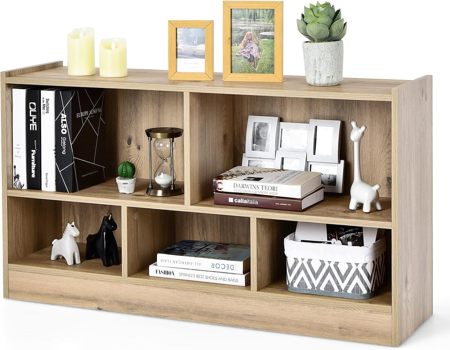 Tangkula 5 Cube Bookcase, 2 Tier Wooden Storage Open Bookshelf, Multipurpose Display Storage Cabinet for Living Room, Bedroom, Hallway, Kid's Playroom, Reading Nook (Natural)