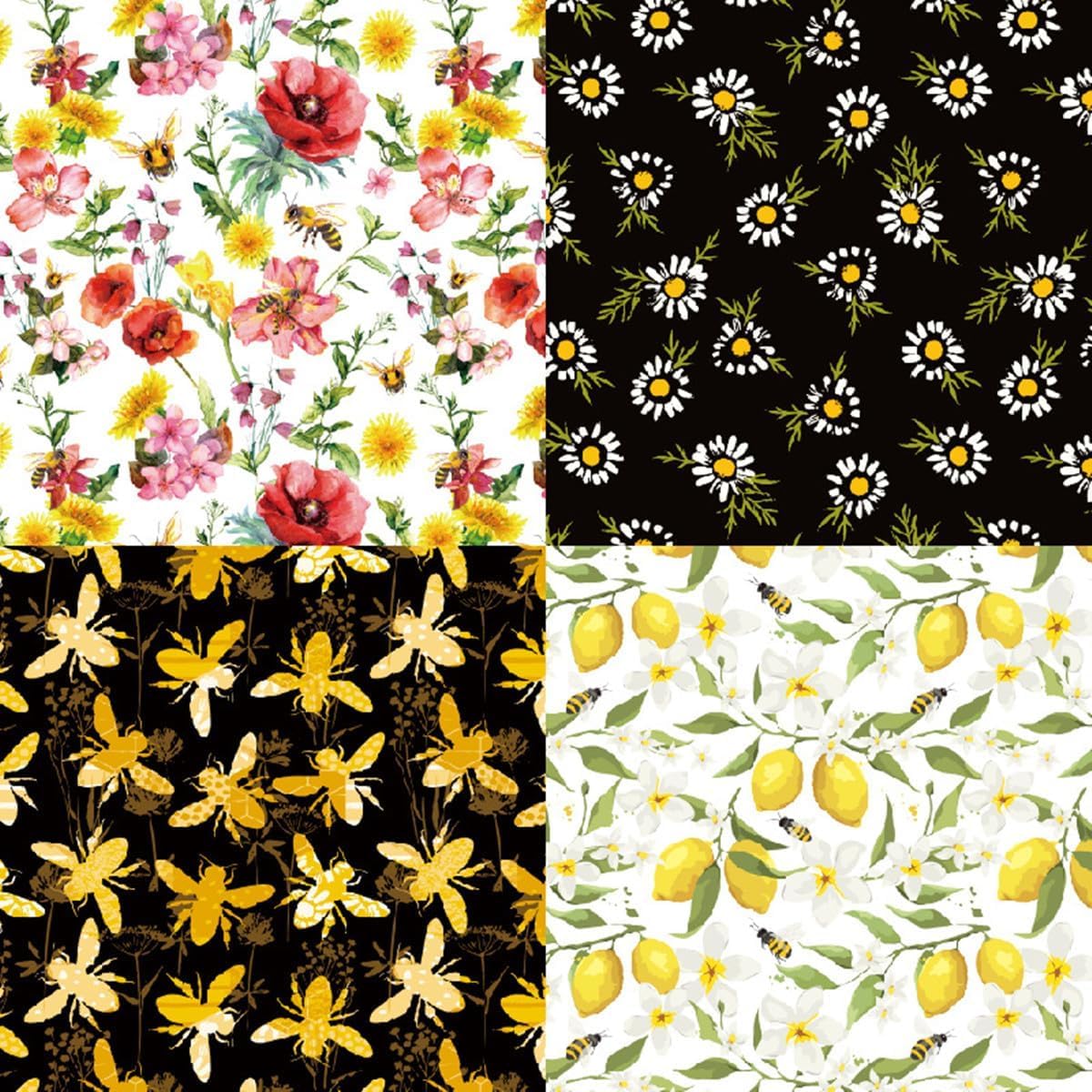 Honey Bee Pattern Paper Pack Yellow Black And Gray 24 Sheets Decorative Scrapbooking Paper Pad 6x6 Floral Craft Paper Single-Side Card Making Supplies for Junk Journal, Origami, Holiday Journaling